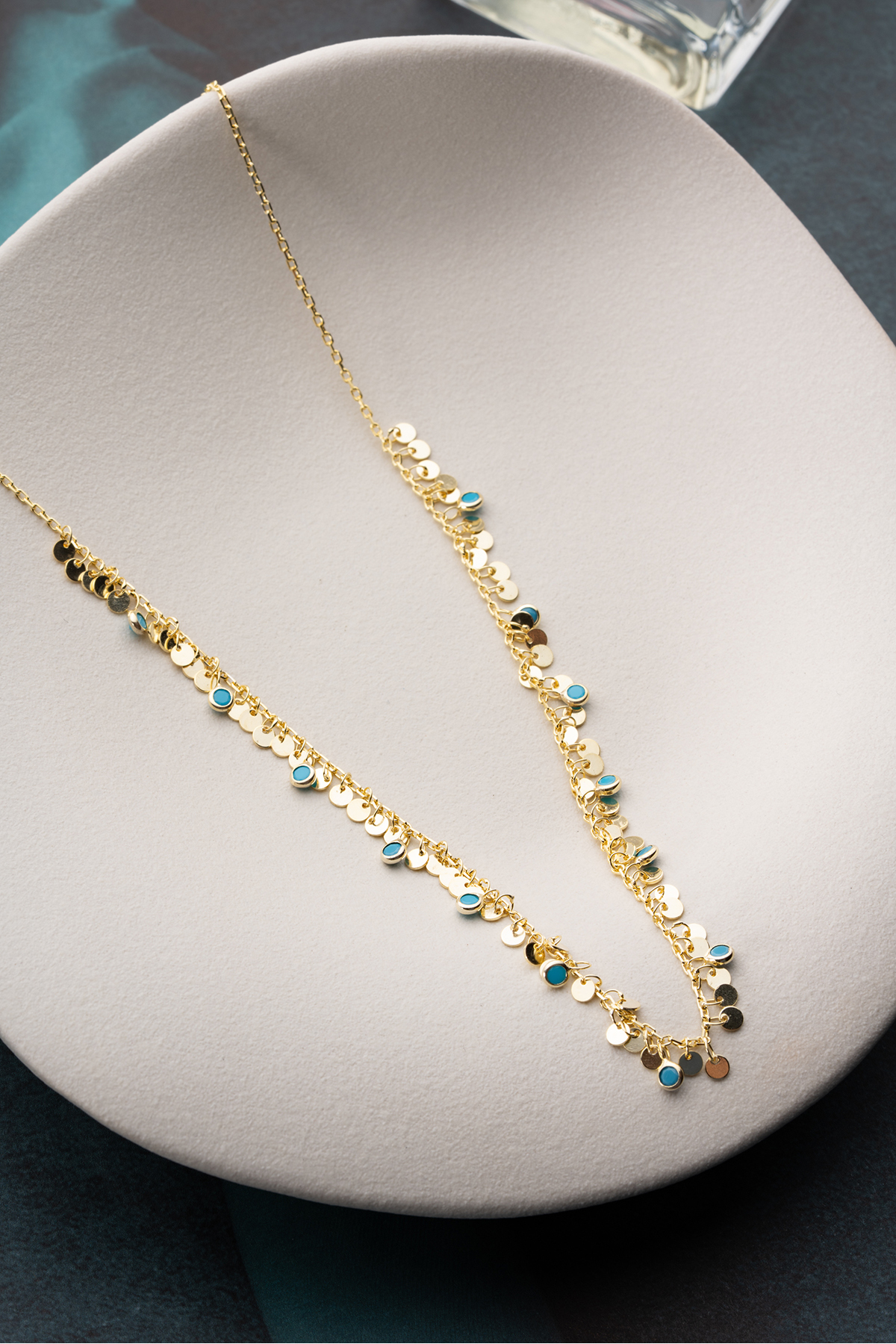 Silvano Jewelry 925 Ayar Gümüş Pullu Turkuaz Taşlı Salaş Kolye görsel 5