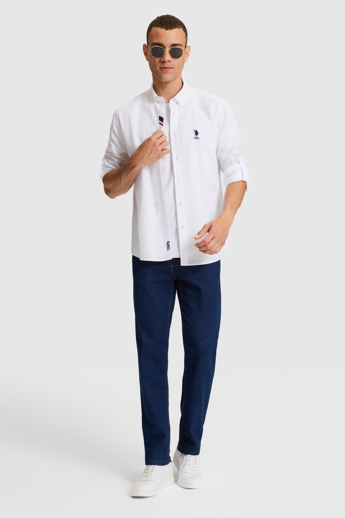 U.S. Polo Assn. Erkek Beyaz Uzun Kollu Basic Gömlek 50324638-VR013 görsel 4