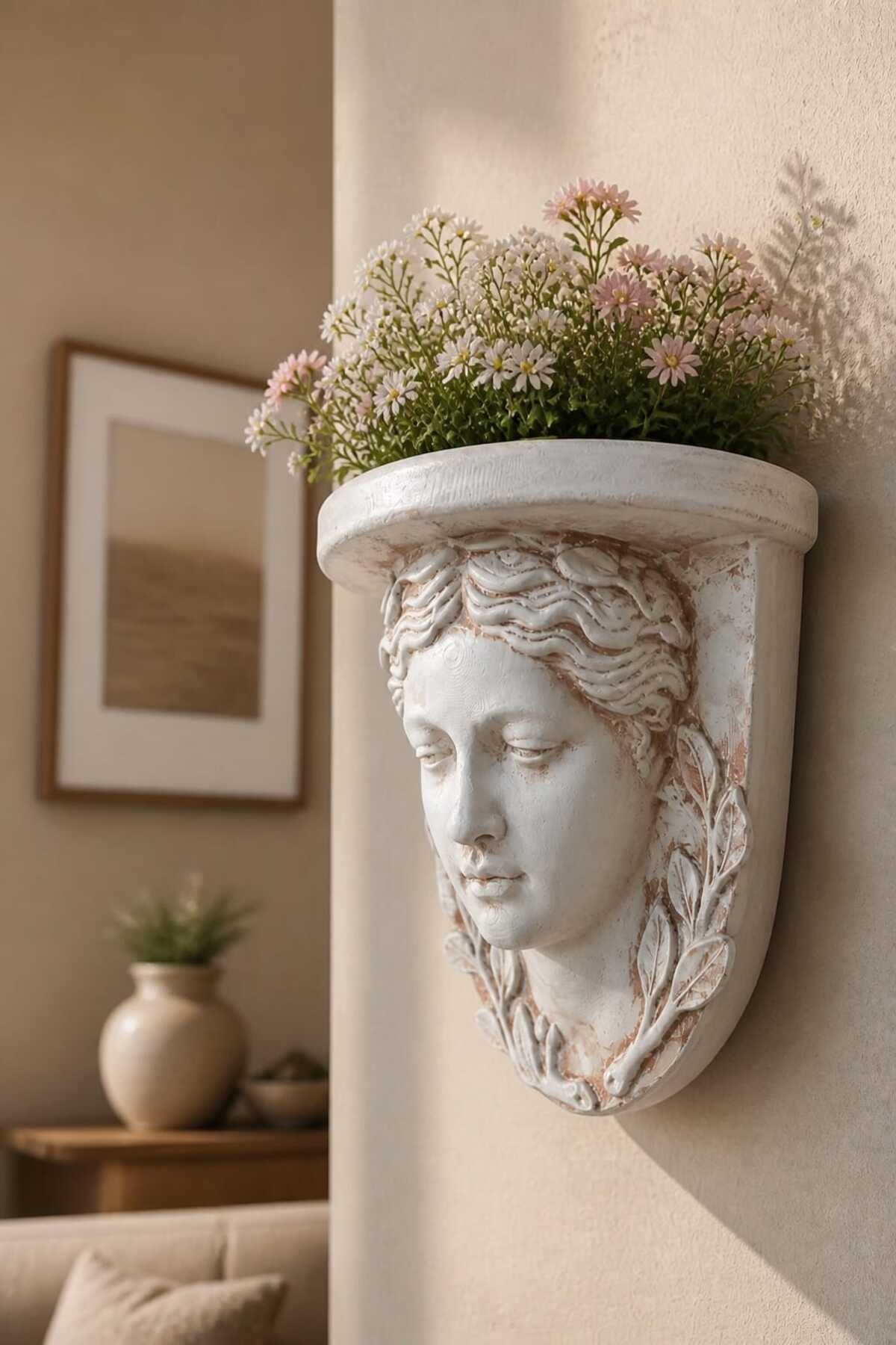 Greek Bust Design Wall Shelf Wall Floral Mythic Wall Decor