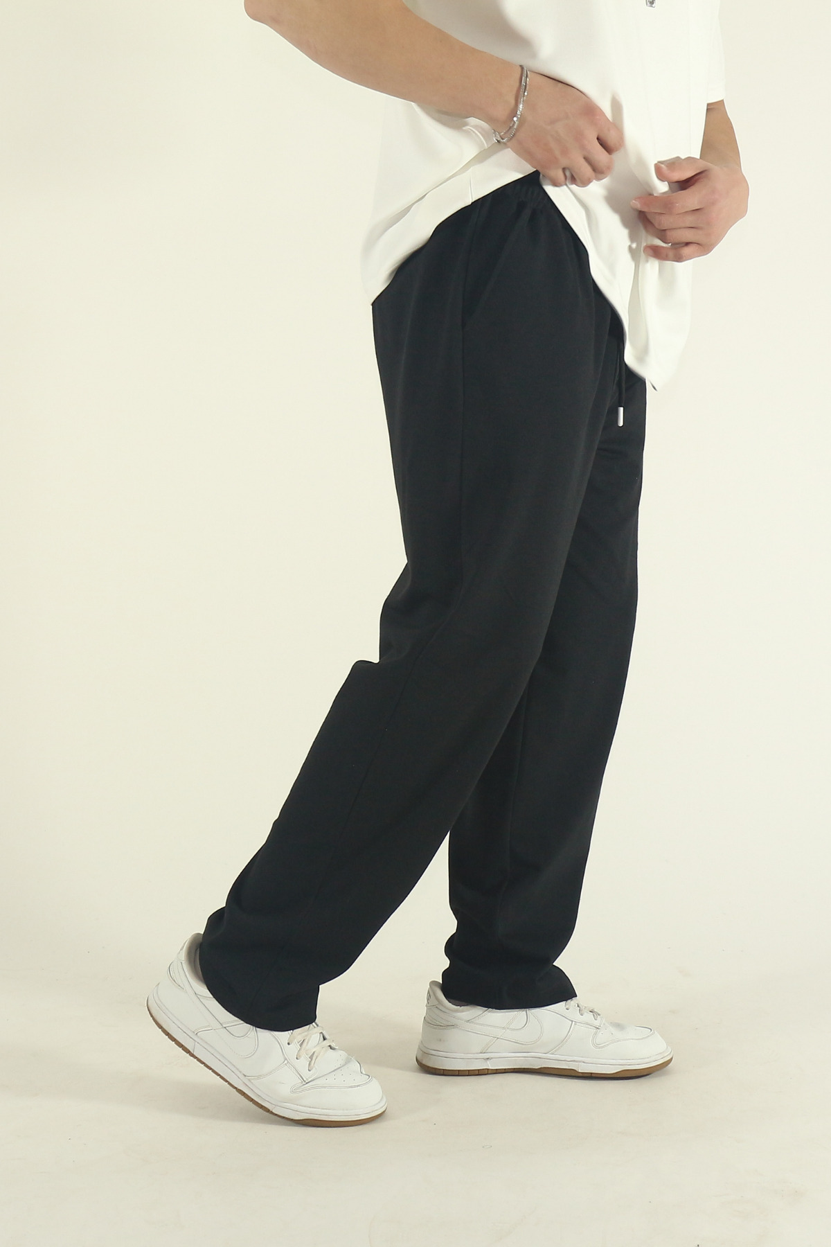 STRAVON Erkek Siyah Baggy Oversize Relaxed 4 Mevsim Eşofman Altı Bol Paça 2 İplik Tam Kalıp görsel 8