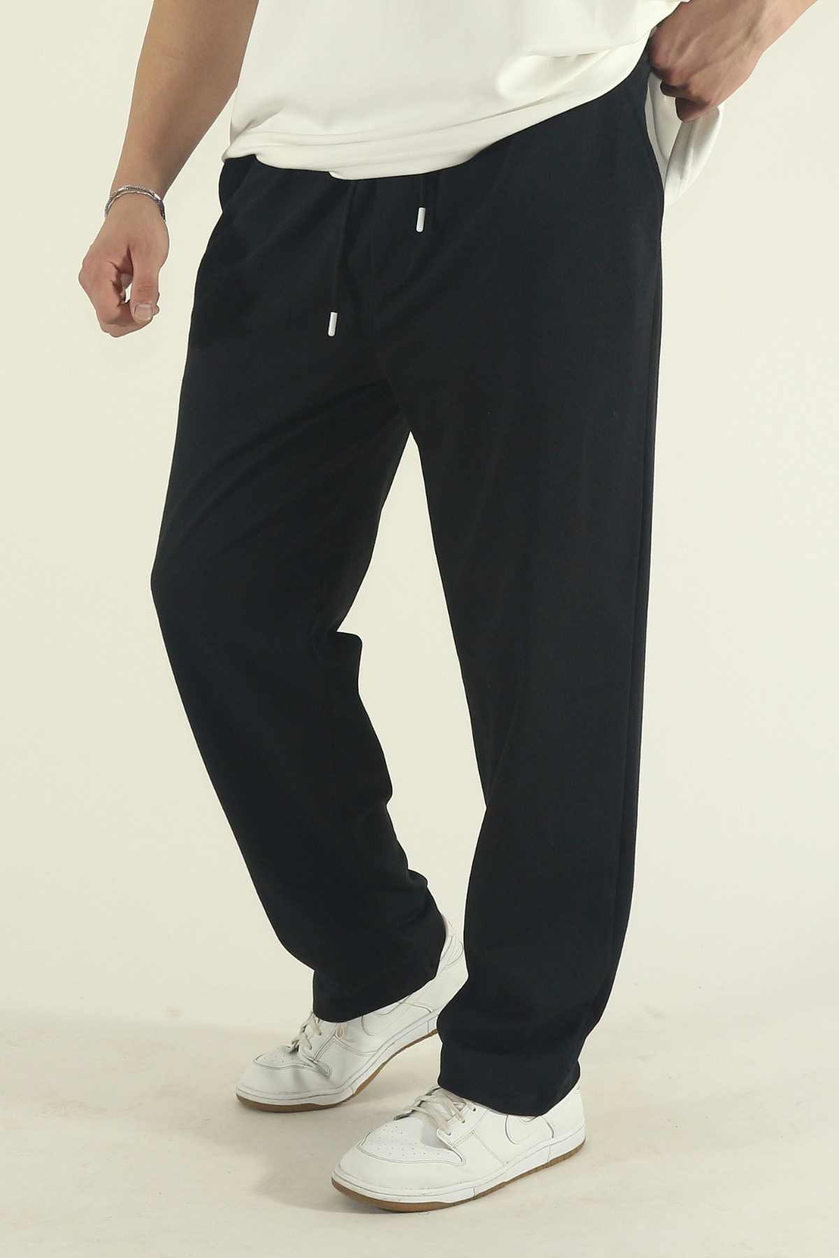 STRAVON Erkek Siyah Baggy Oversize Relaxed 4 Mevsim Eşofman Altı Bol Paça 2 İplik Tam Kalıp görsel 3