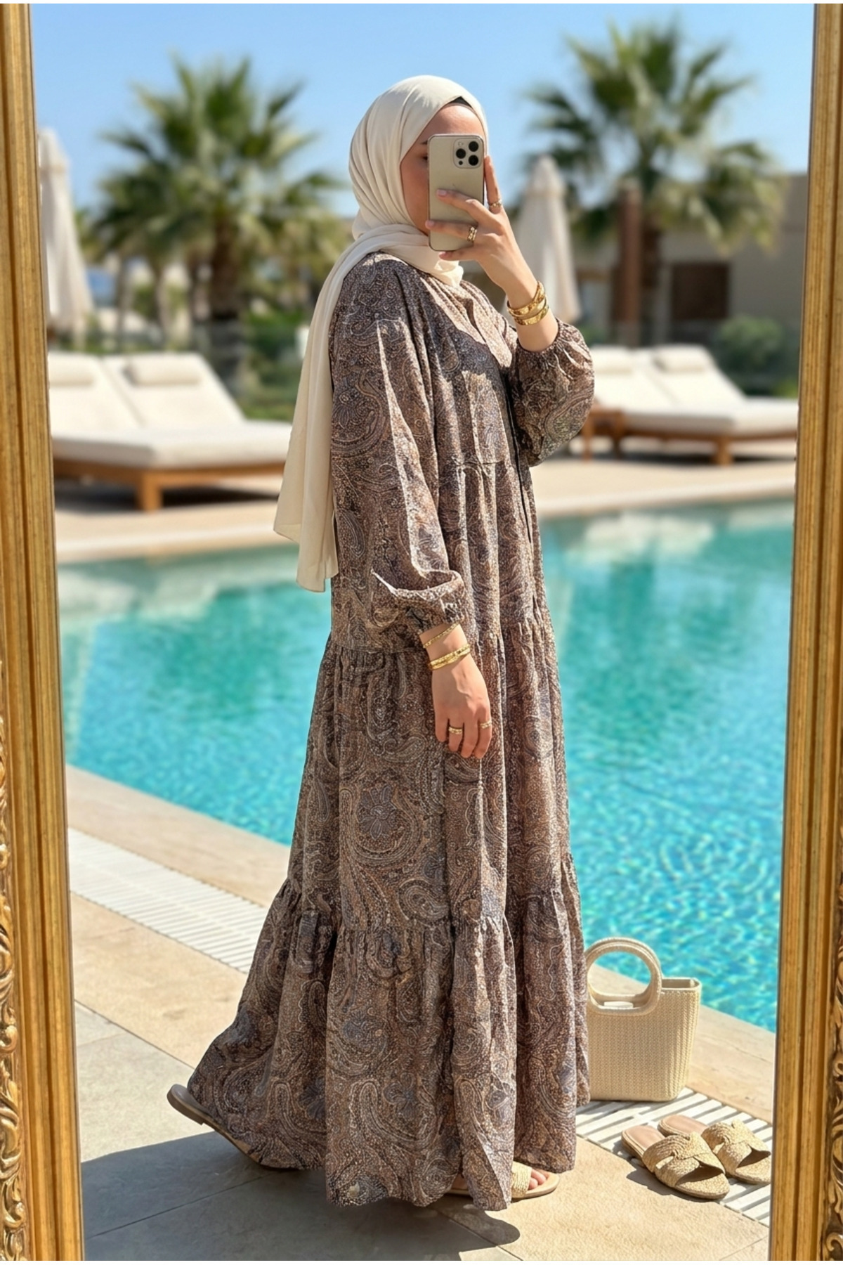 Women's Paisley Shawl Patterned Layer Hijab Dress (Unlined)