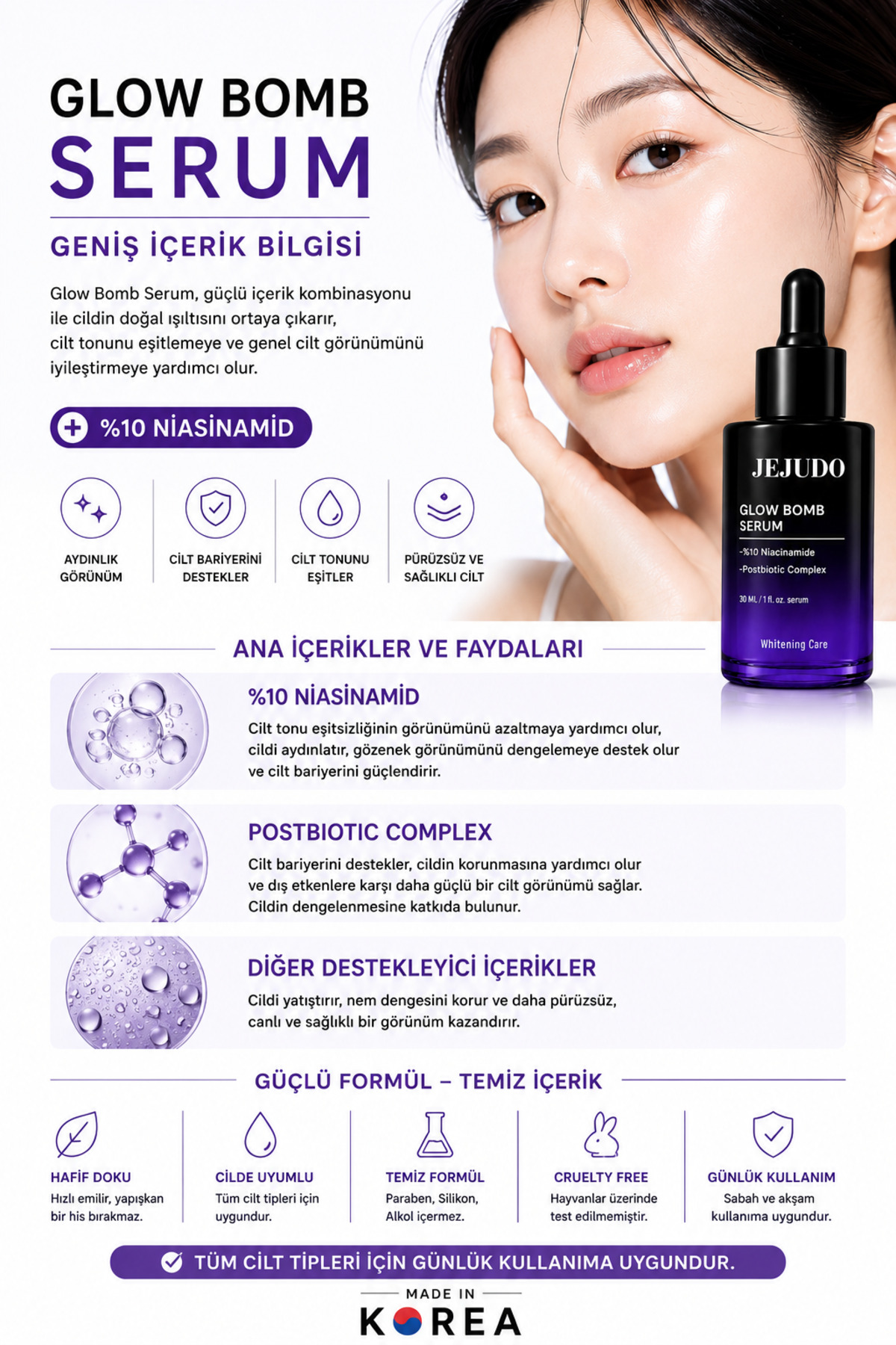 Glow Bomb Serum %10 Niacinamide Cilt Tonu Eşitleyici Leke Karşıtı Aydınlatıcı Yüz Serumu 30 ml — Jejudo2 — تصویر 4 از 4