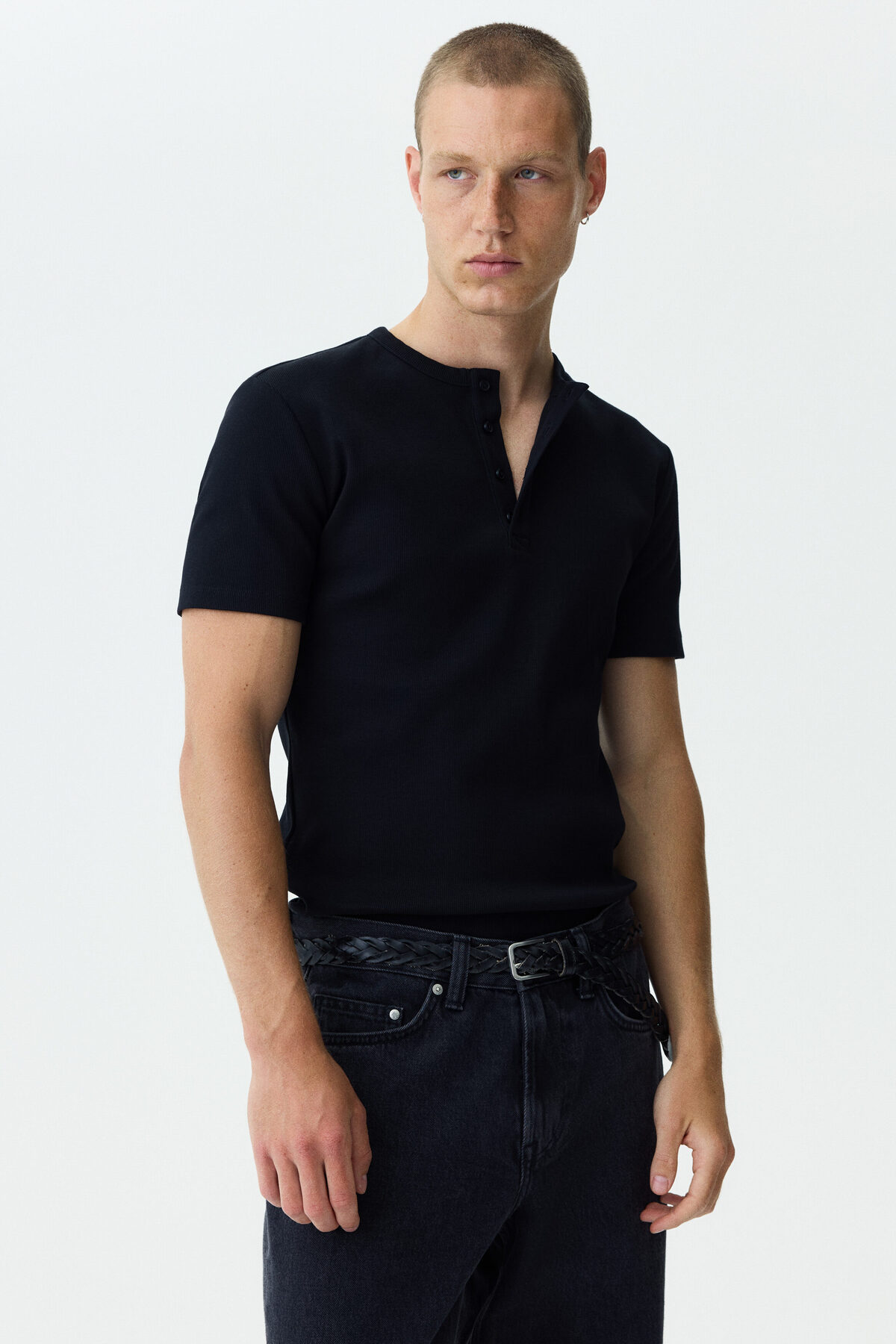 تاپ یقه گرد اسلیم فیت اچ اند ام تی شرت H&M