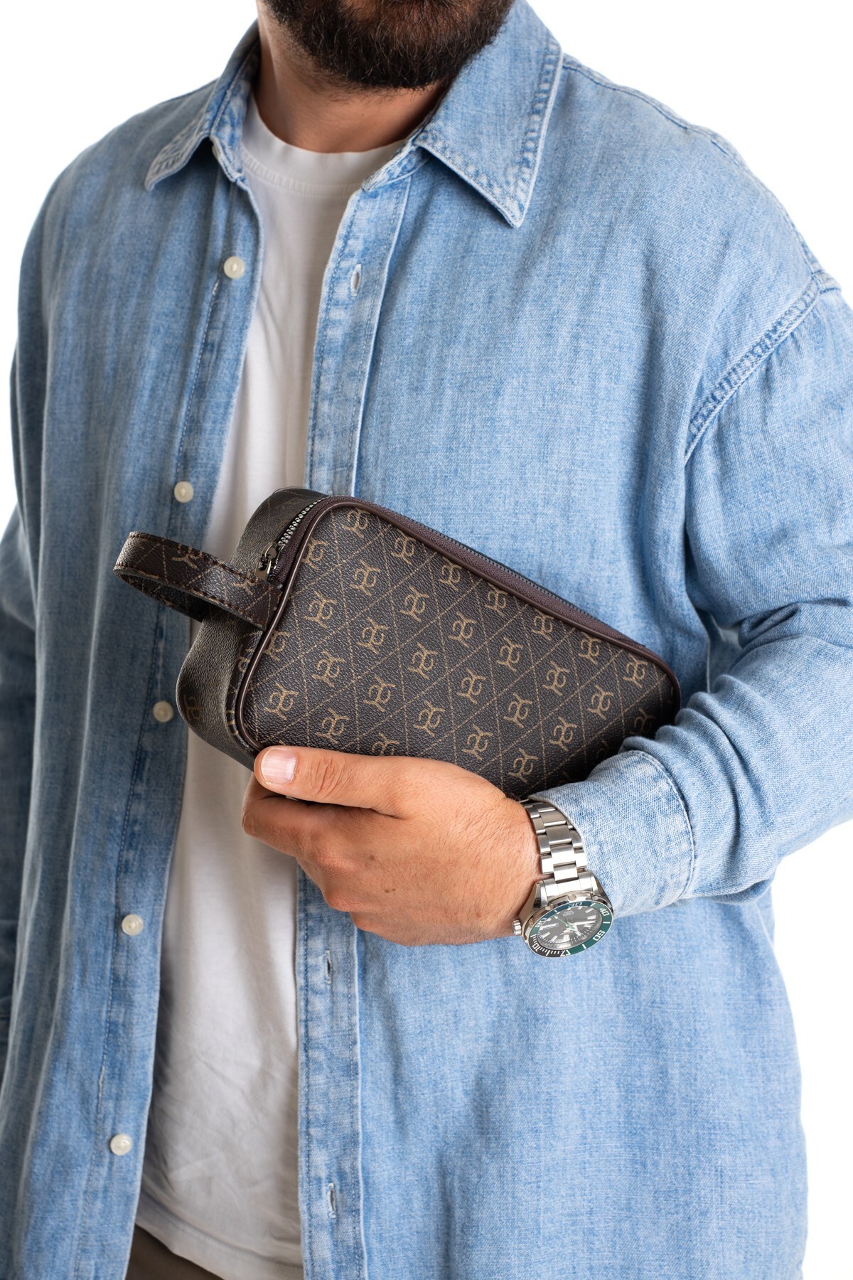 Newish Erkek Deri Portföy Clutch Traş Kozmetik Bakım ve Günlük El Çantası