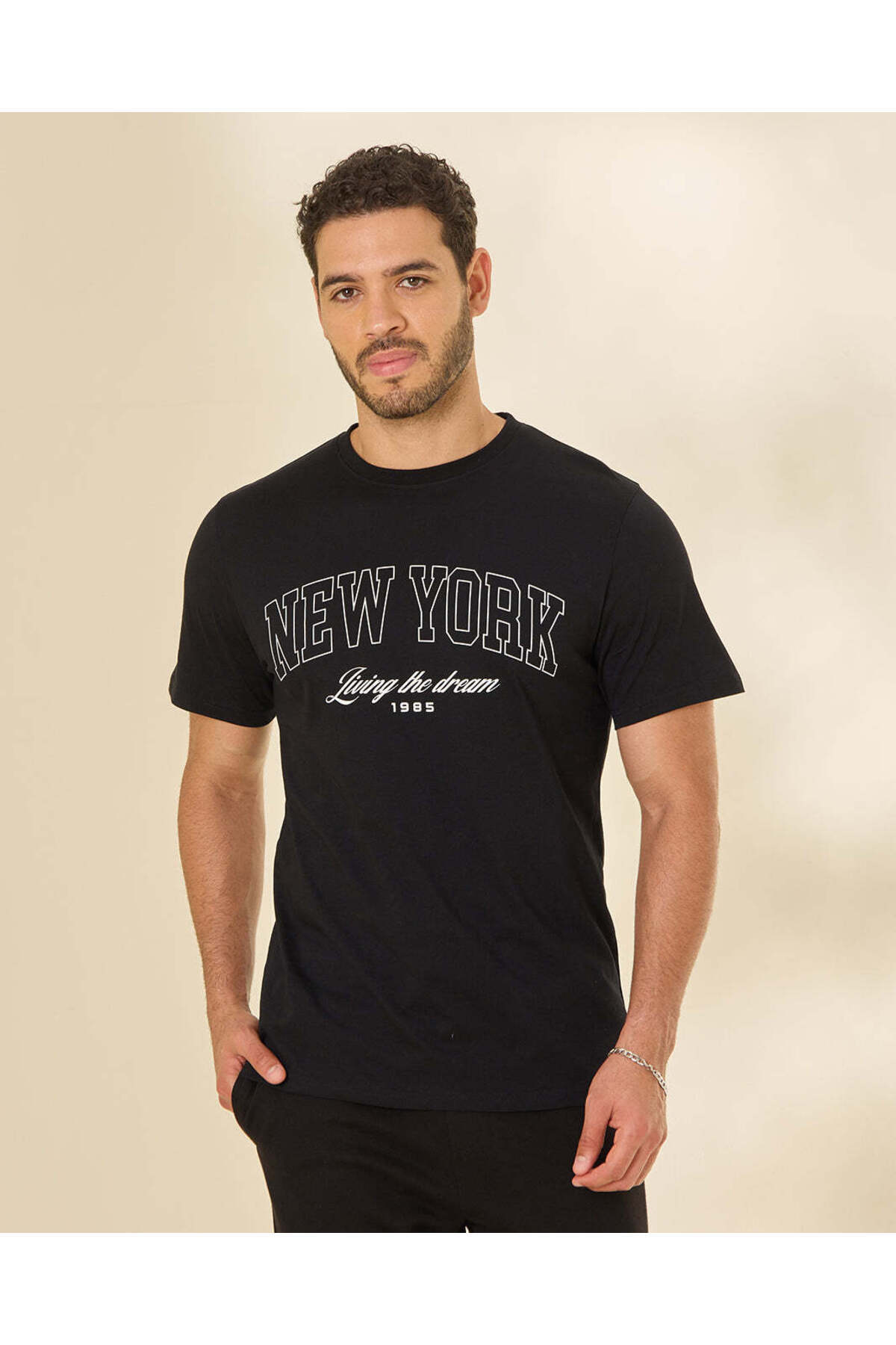 REDTAG Men Black Graphic T-Shirt