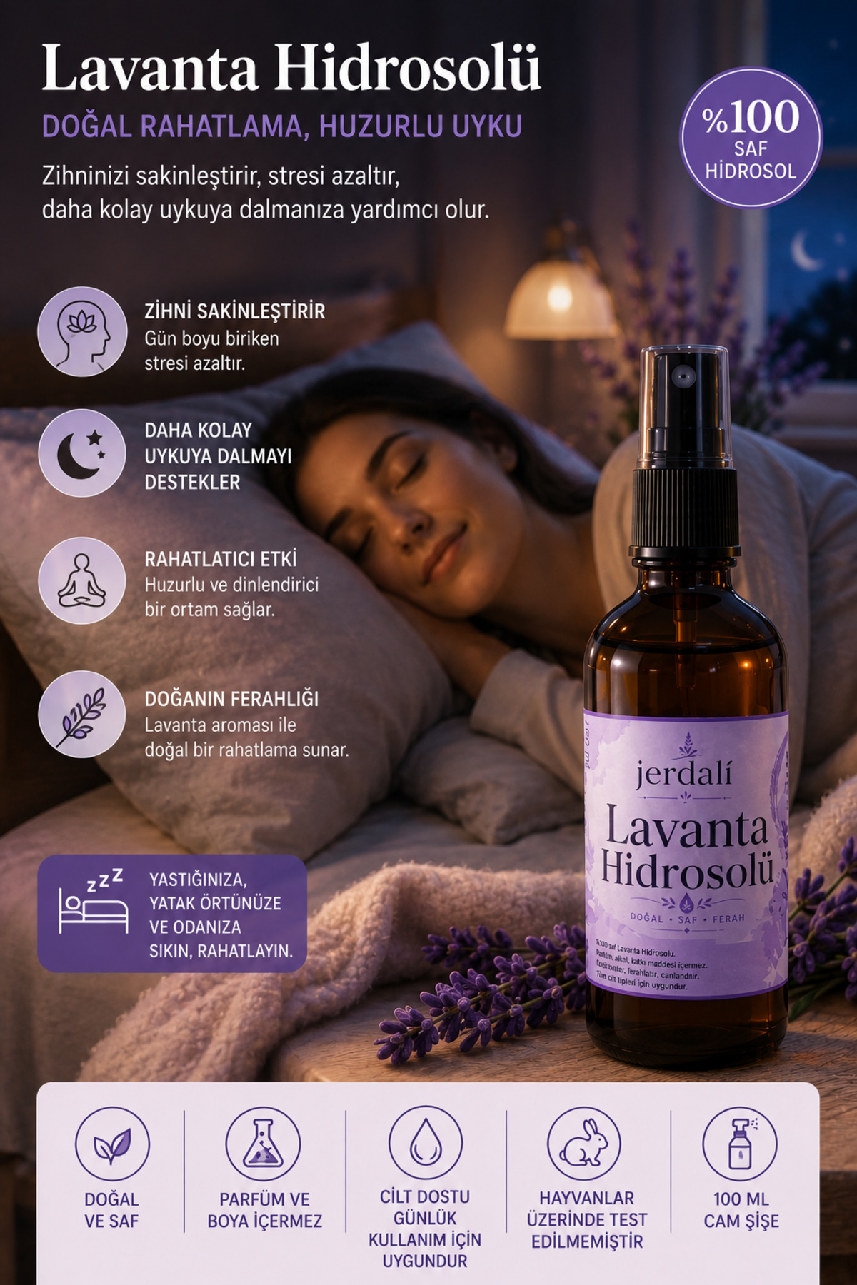 Lavanta Hidrosolü 100 ml | %100 Saf Doğal Lavanta Suyu | Buhar Distilasyonu ile Elde Edilmiş Aromatik Lavanta Suyu Lavanta Mayası — lvnt-hid-100ml — تصویر 4 از 5