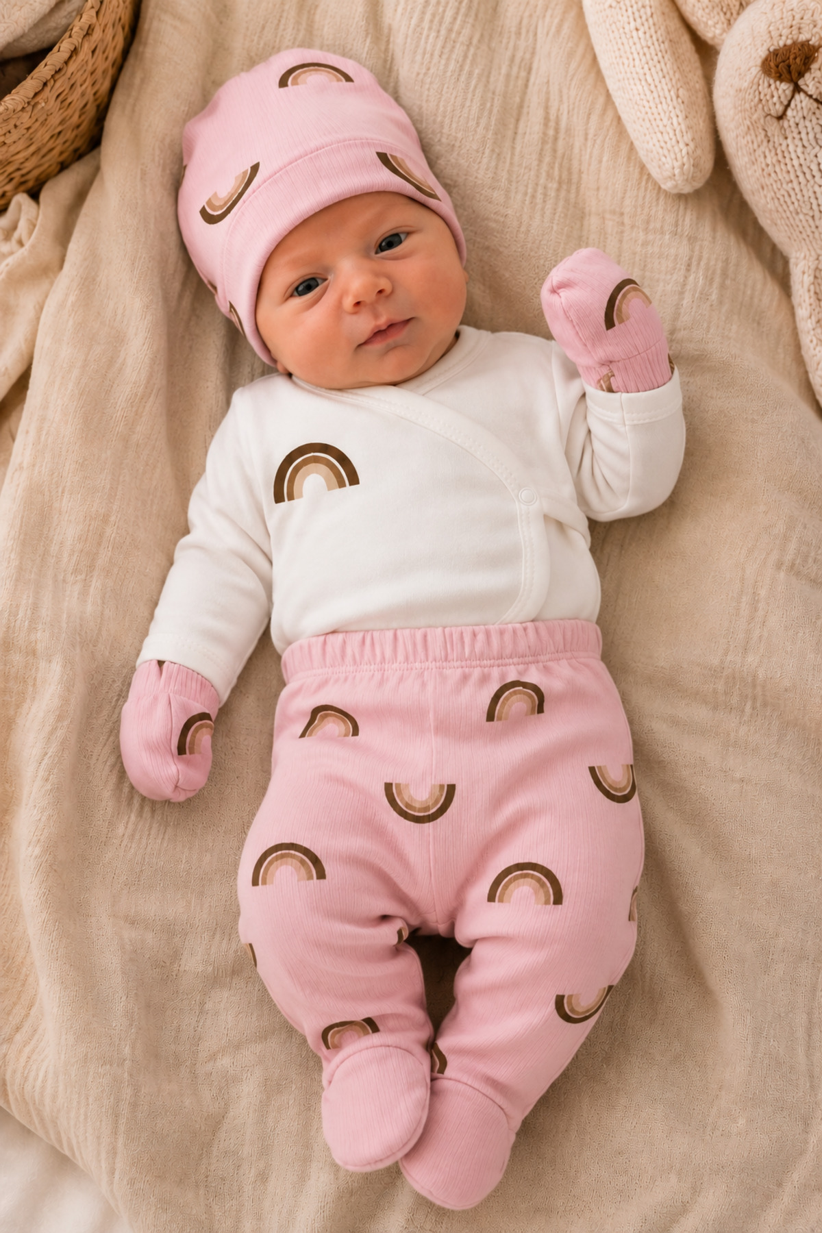 Newborn Organic Cotton Rainbow Pattern Footed 4-Piece Baby Newborn Hospital Set