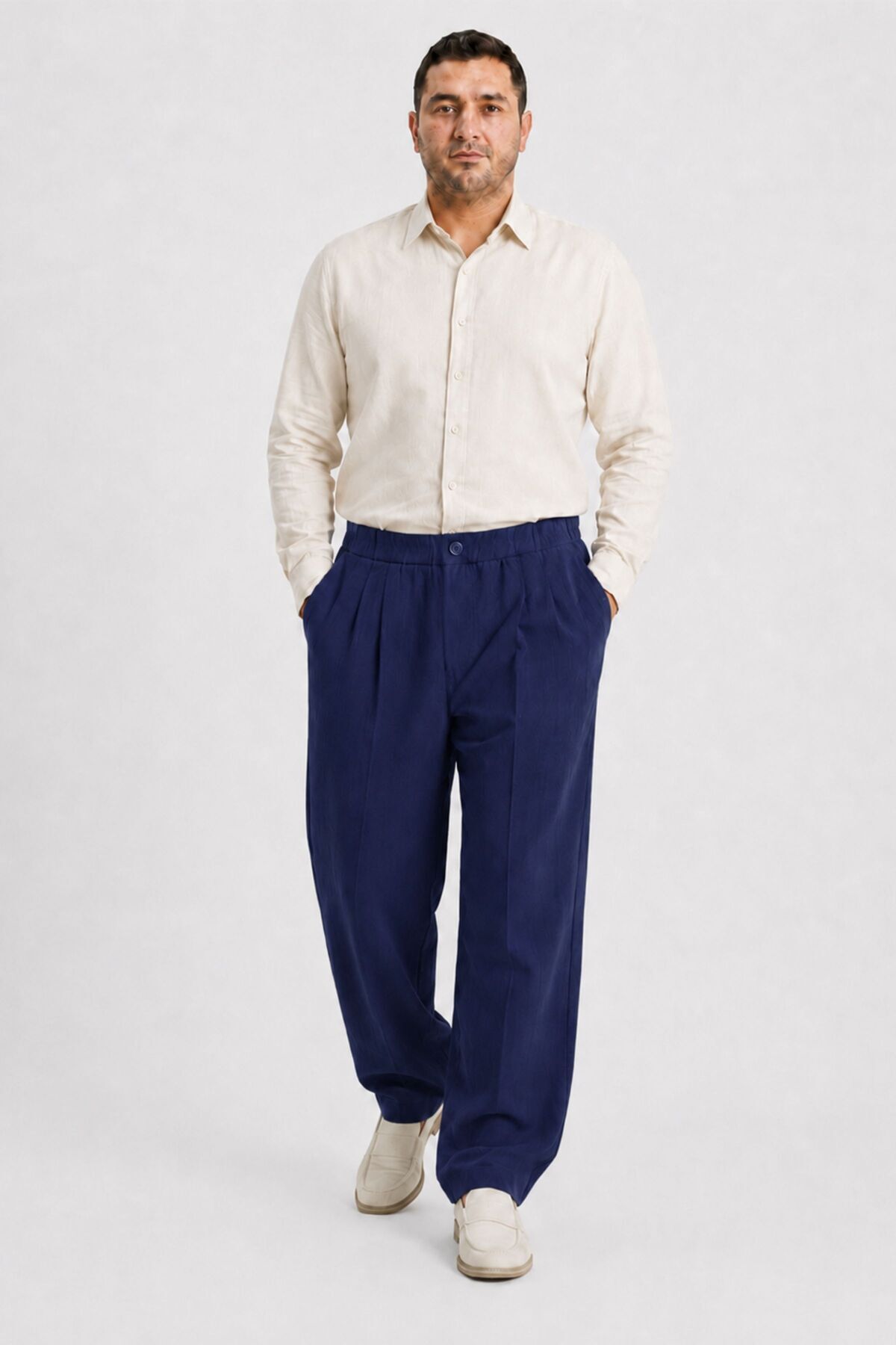 RELAXL %100 Pamuk Yazlık Baggy Bol Paça Erkek Lacivert Pantolon S-12XL görsel 7