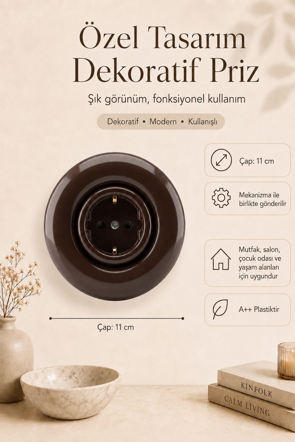 Özel Tasarım Bubble Serisi Kahverengi Dekoratif Priz A Kalite Plastik (Mekanizma Dahildir)