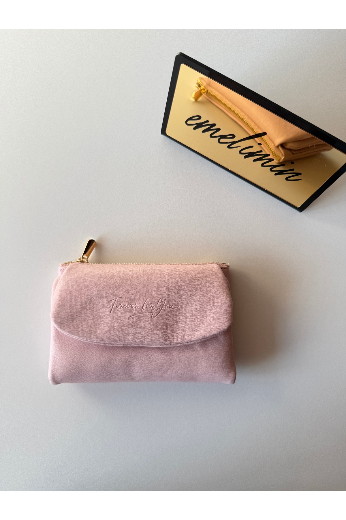 emelimin Kadın Pudra Pembe Küçük Cüzdan Çok Bölmeli Kartlık Bozuk Para Bölmeli Mini Cüzdan