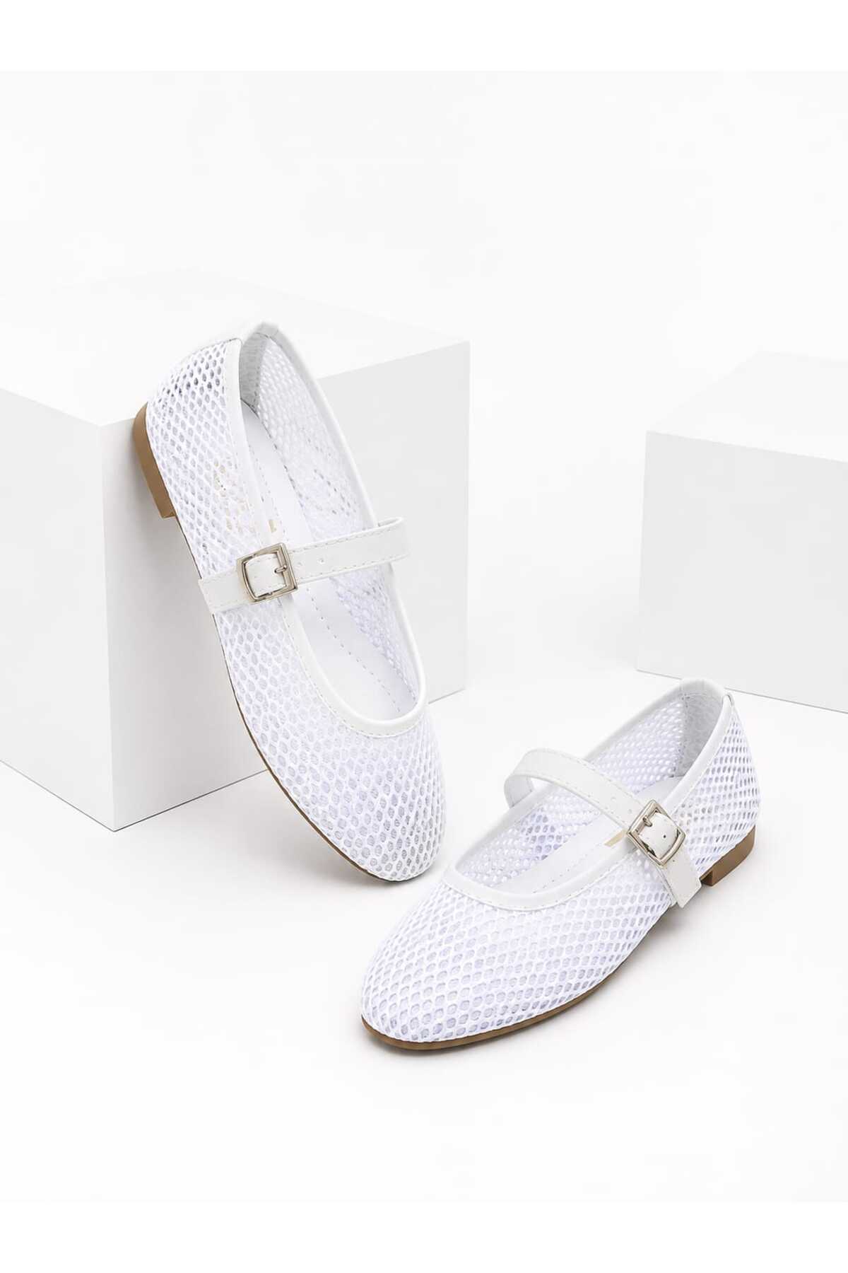 Women's Mesh Mary Jane Flats Casual Stretchy Flats with Shoe Buckle
