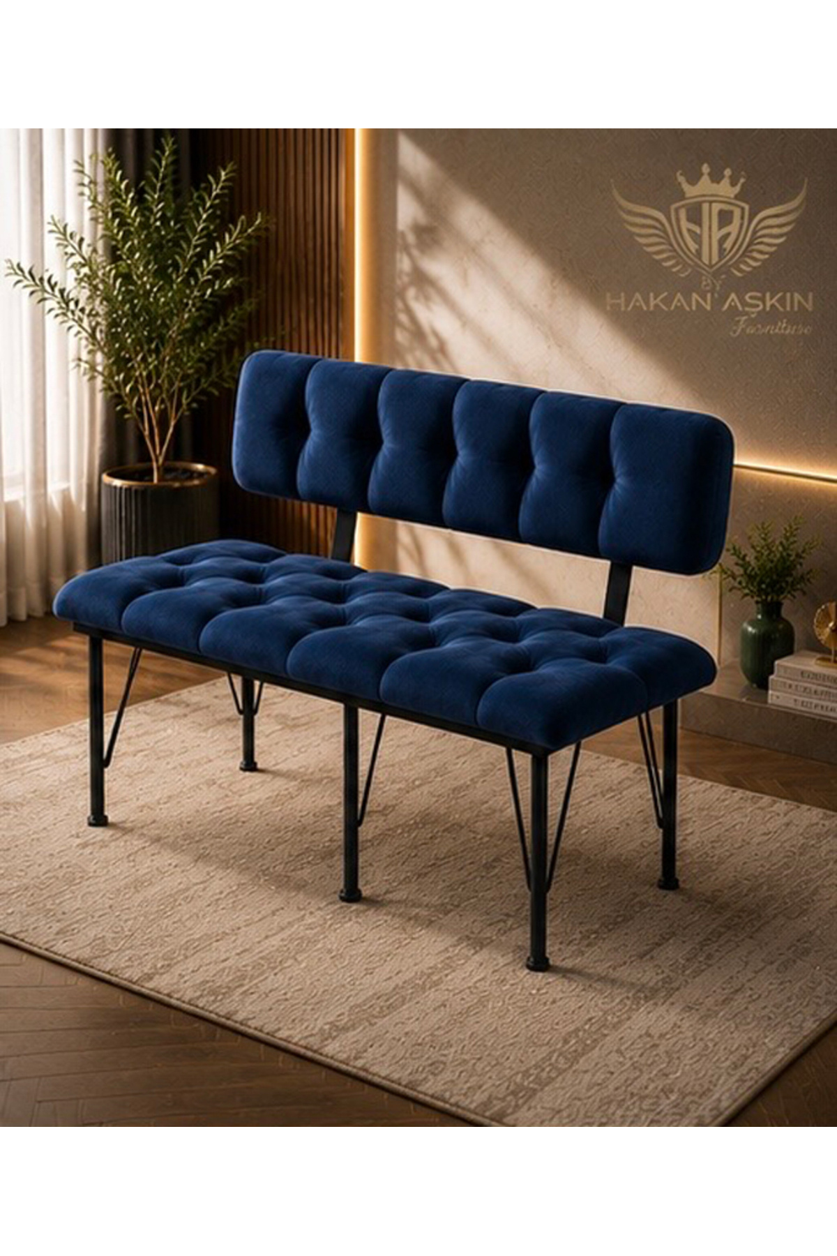 New Back Bench Bench with Metal Bottom Case with Metal Legs dark blue Babyface