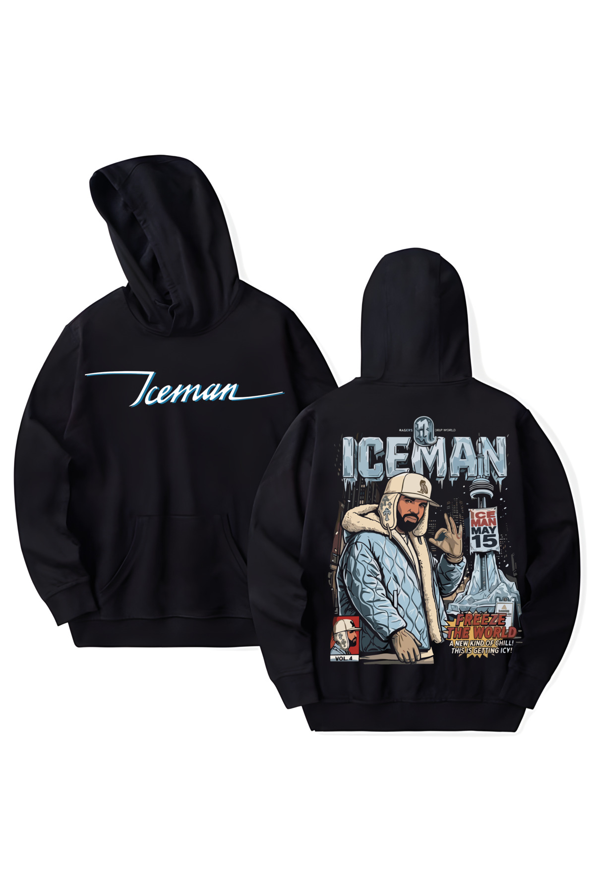 STİL-X Drake the Iceman Printed Cotton Long Sleeve Hooded Sweatshirt with 3 Thread Counts