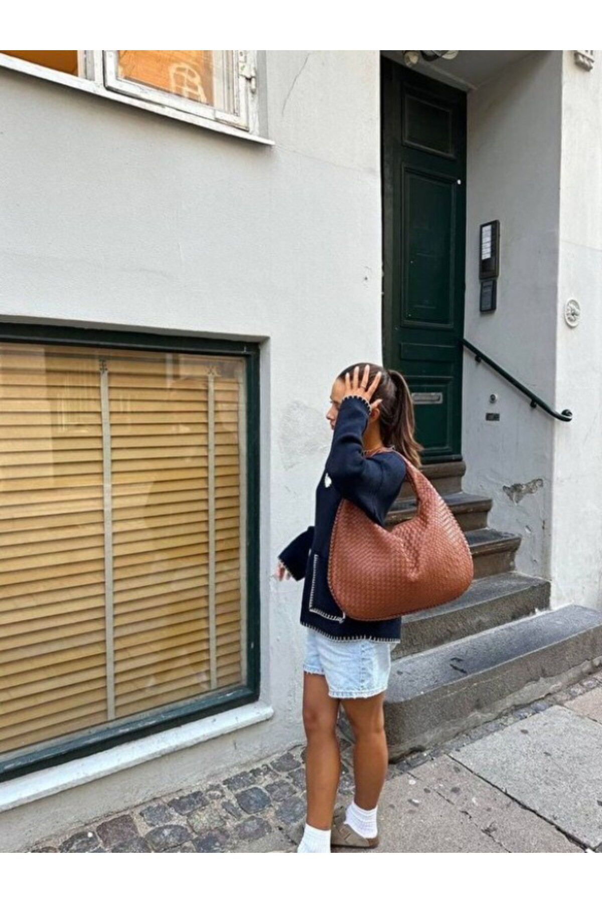 Lena Kadın Örgü Detay Büyük Boy Omuz ve Tote Çanta Günlük Geniş Hacimli