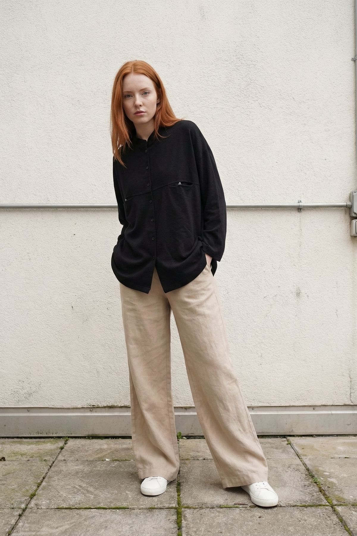 Hiccup MY FASHION Oversize Uzun Kollu Keten Karışımlı Gömlek