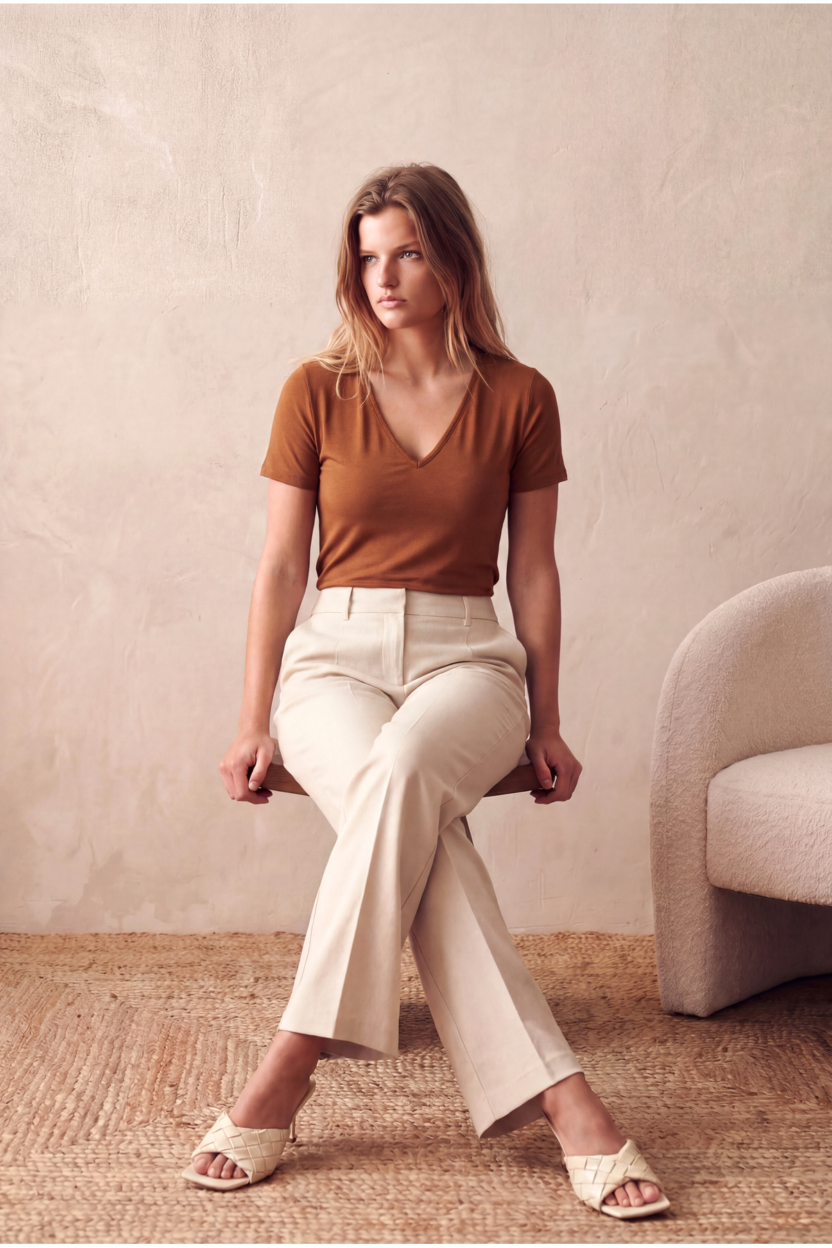 Women's Tile Viscose / Elastane Blended Regular Fit V-Neck Short Sleeve T-Shirt DELANEY