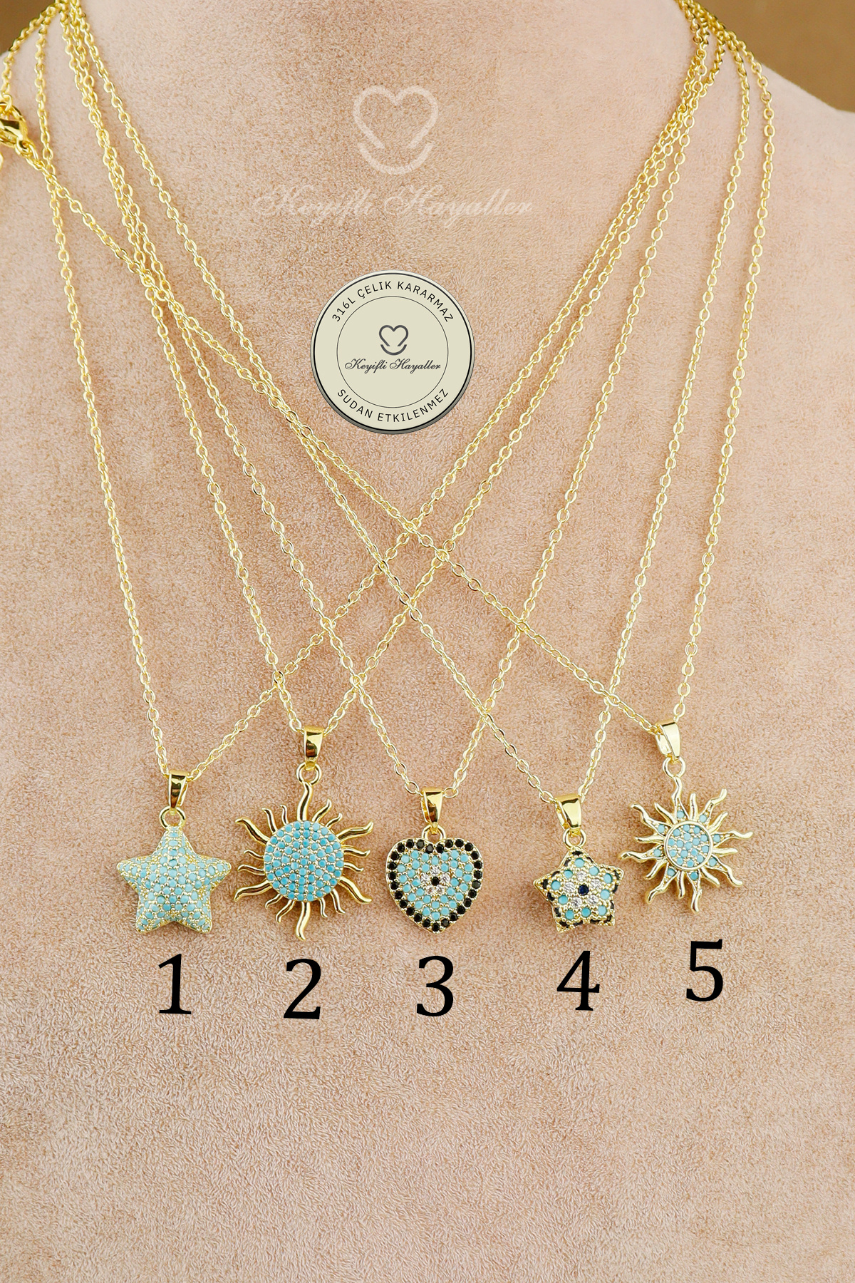 316L Star Sun Heart Blue Gemstone Thin Chain Blackout Necklace 40+5cm (1 piece will be sent according to the number you choose.)