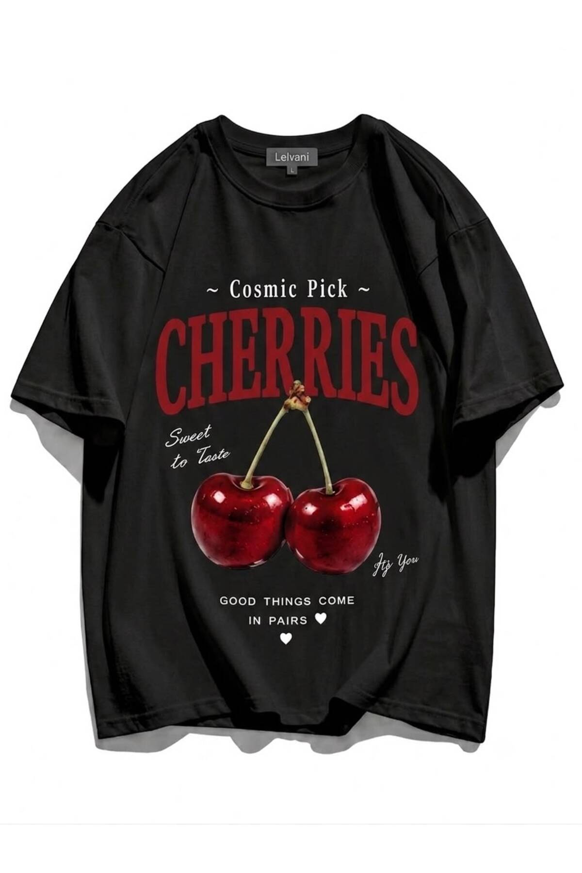 COSMİC PICK CHERRIES GOOD THINGS COME IN PARİS CHERRY PRINT TEE