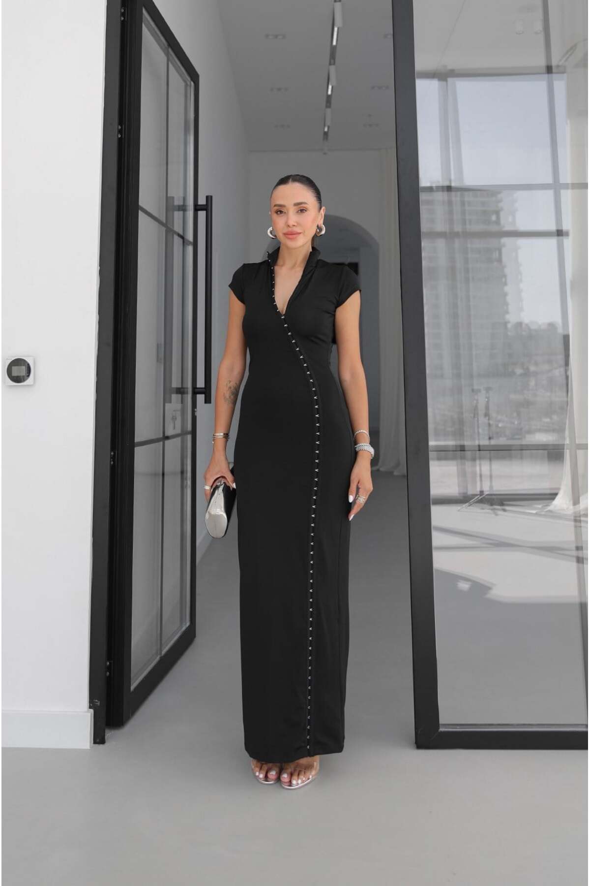 Havoş Black Agraf Detailed Long Dress