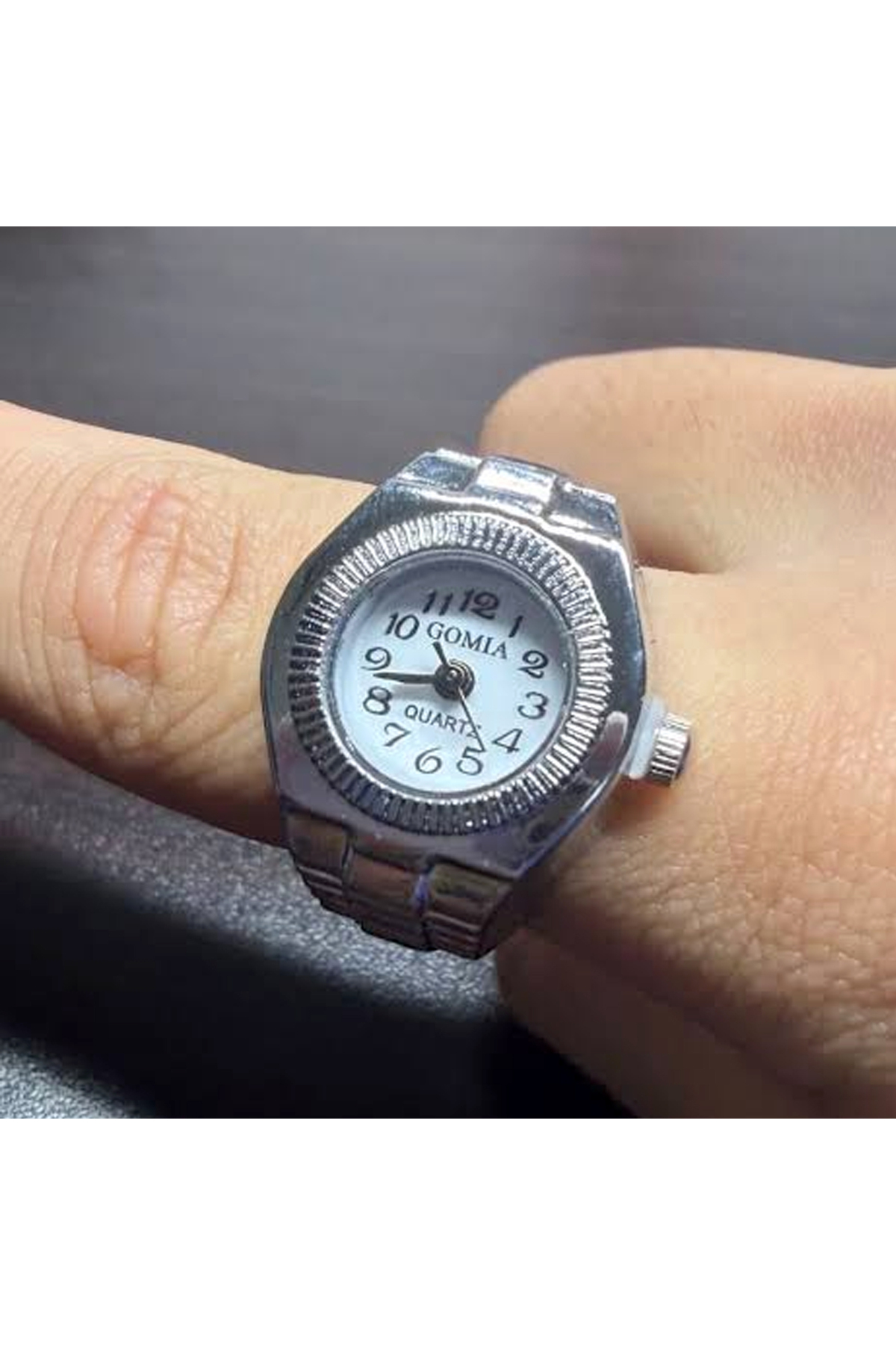Bozhi Mini Parmak Yüzük Saat, Kuvars Analog Metal Kordon Unisex (Siyah & Beyaz Kadran) görsel 6