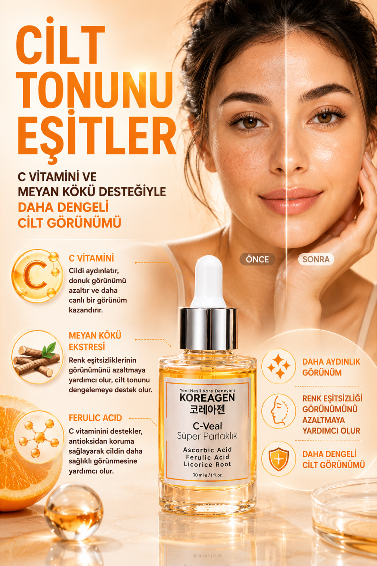 C-Veal C Vitamini Serum Leke Karşıtı Serum Antioksidan Serum Cilt Tonu Eşitleyici Yüz Bakım Serumu 30 ml — cveal-01 — تصویر 2 از 5