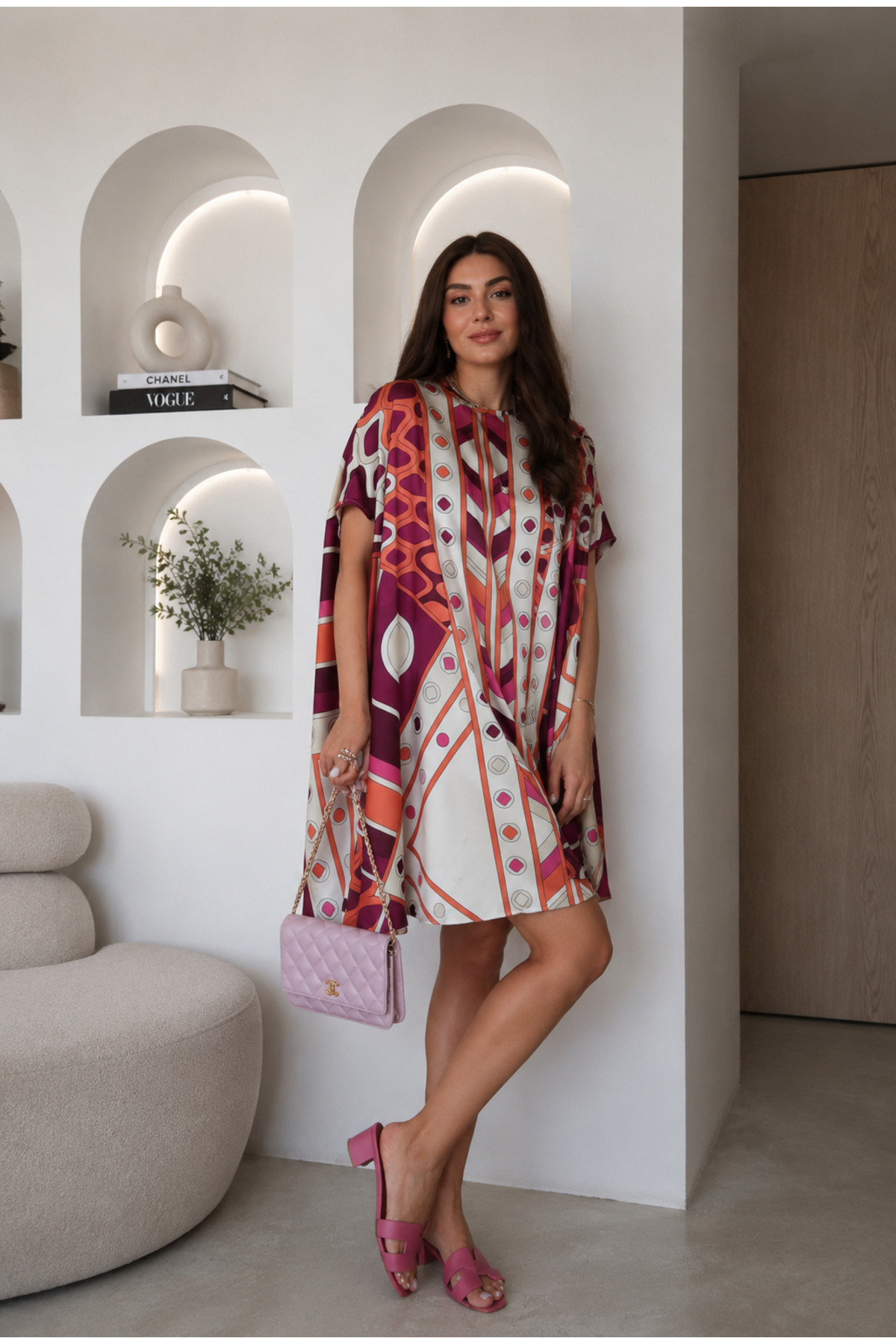 My Blog Orange Geometric Patterned Mini Dress - 106333