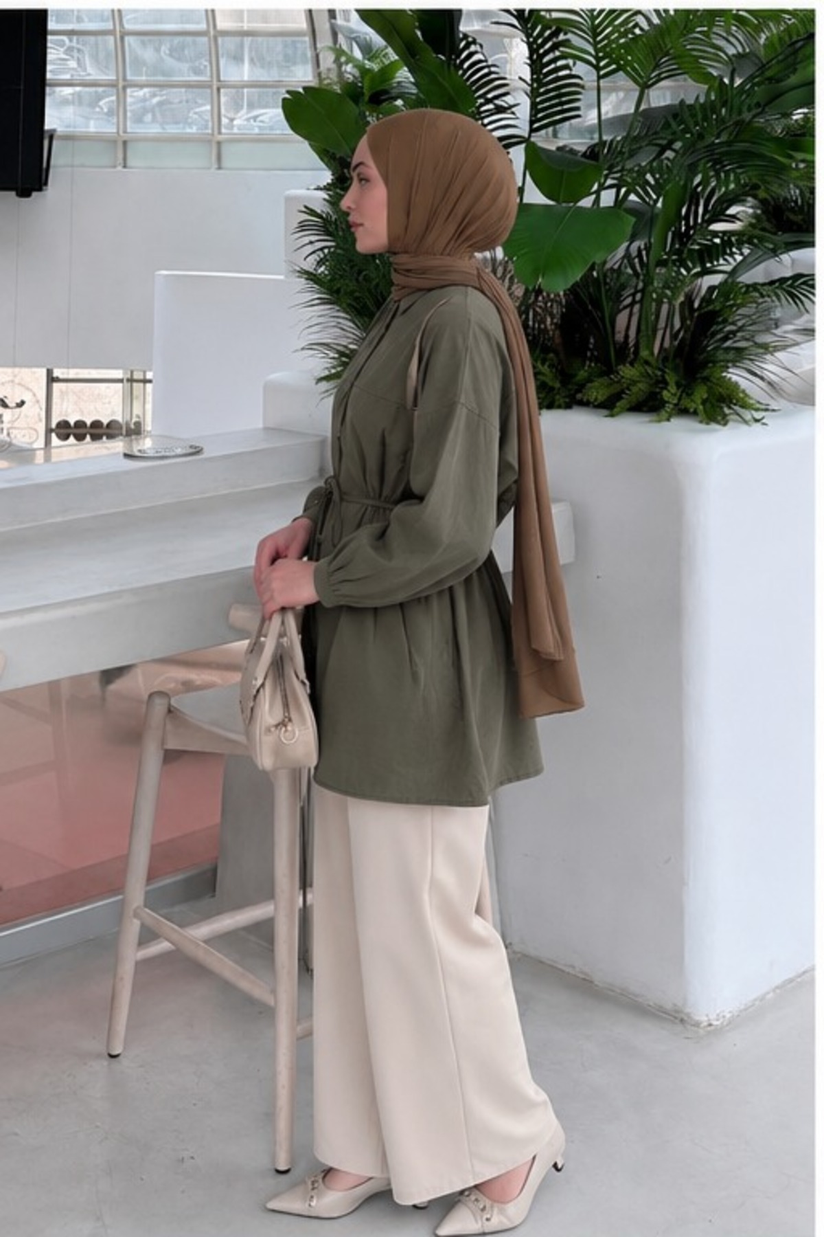 unika boutique Kadın Tesettür Dikiş Detaylı Bağlamalı Gömlek görsel 4