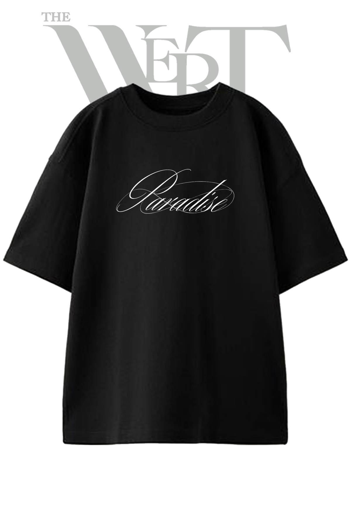 THEWERT Paradise Calligraphy Design Printed Unisex Black Oversize T-Shirt