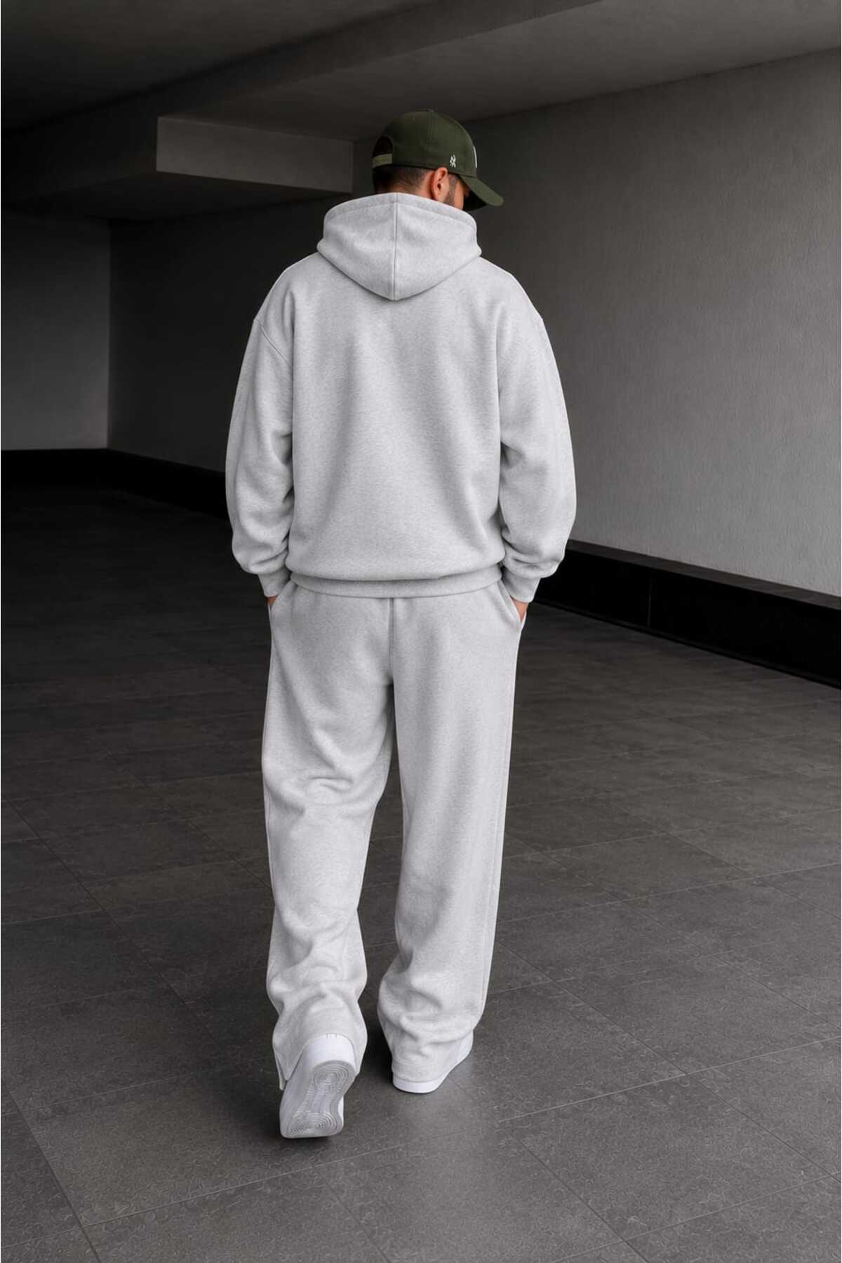 Unisex Oversize Fermuarlı Kapüşonlu Eşofman Takımı — خاکستری 00049 — تصویر 3 از 4