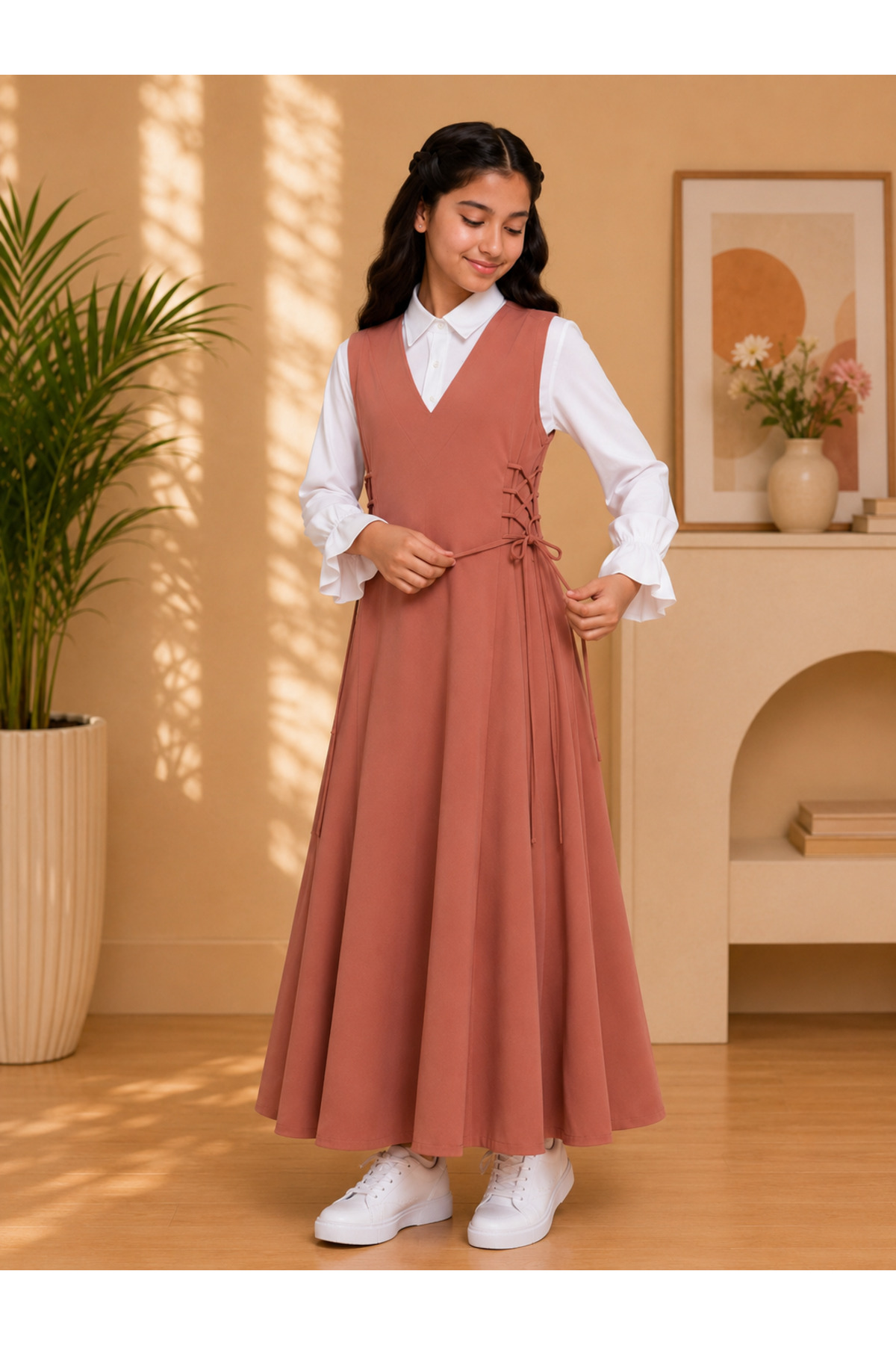 Primary School Uniform for Girls - Earthy Tones with White Shirt