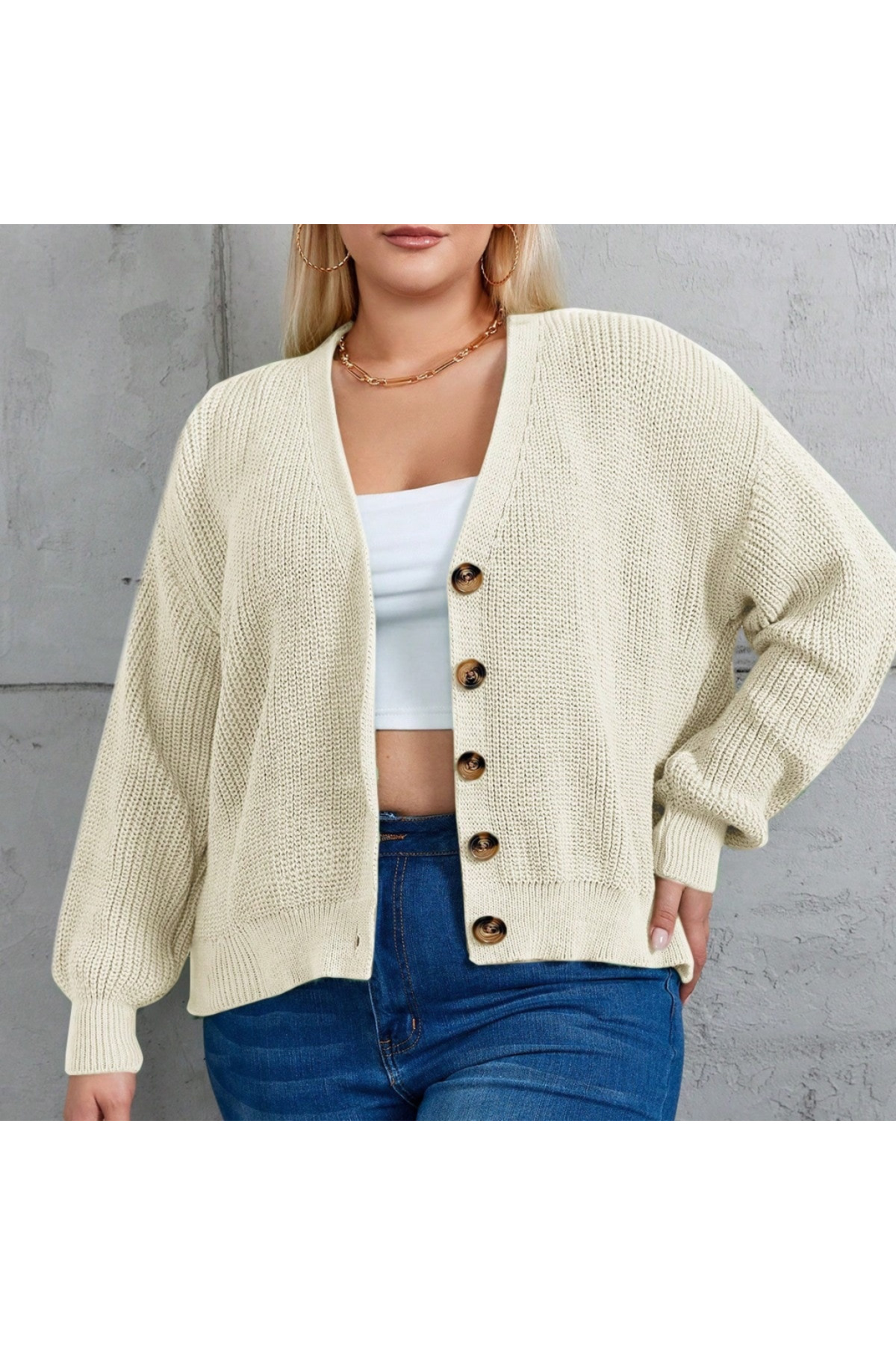 MDKConceptShop Kadın Beş Düğme Büyük Beden Triko Hırka görsel 2