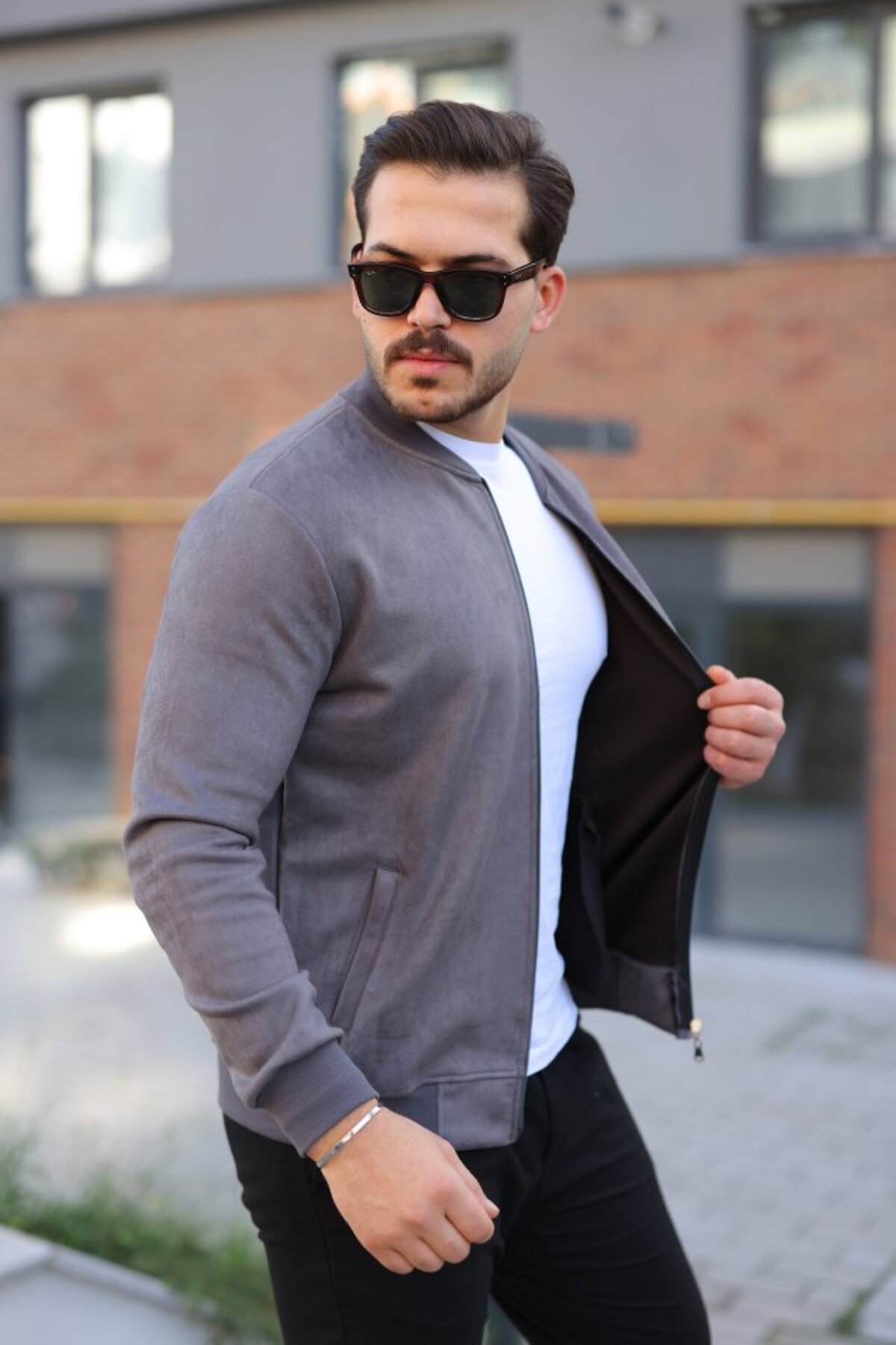 MDKConceptShop Erkek Scuba Süet Kumaş Bomber Hırka görsel 5