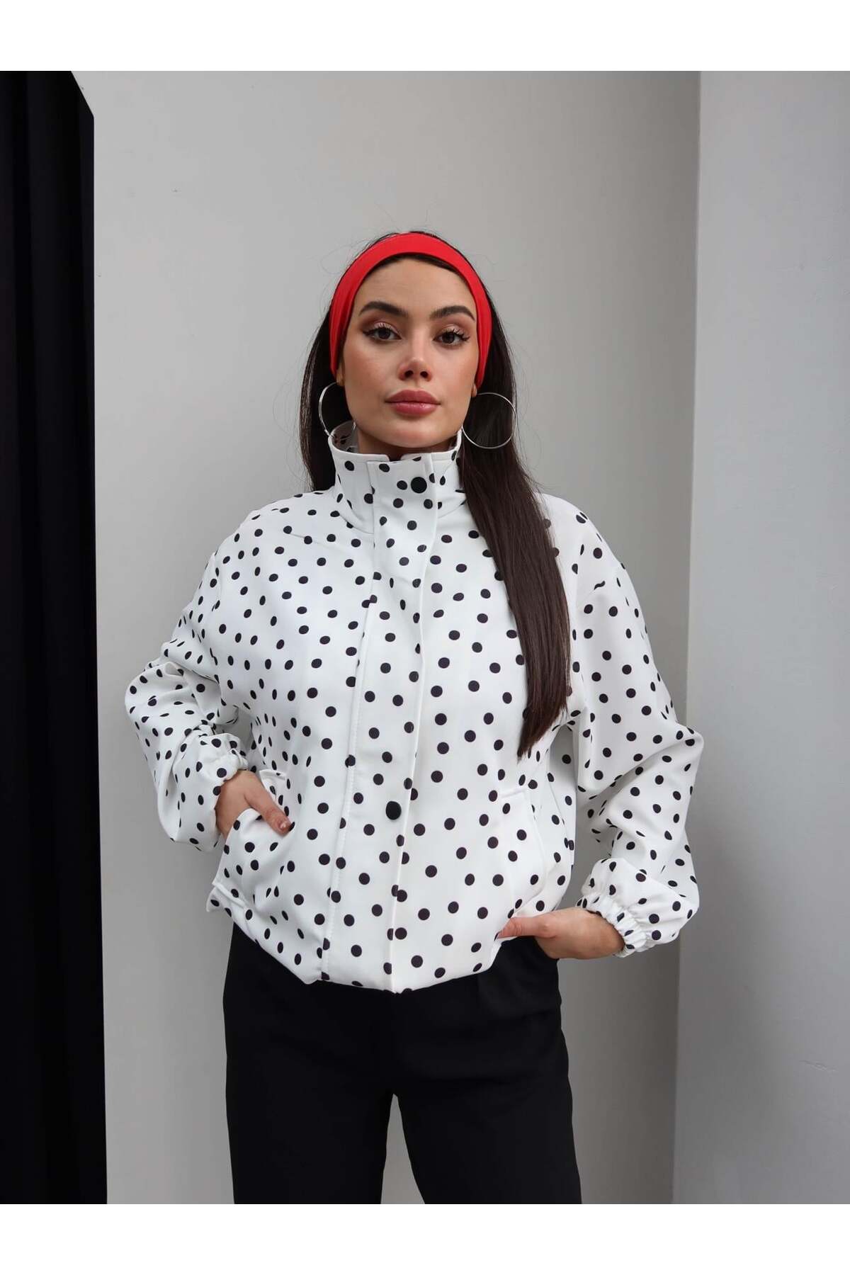 Moderk Oversize Puantiyeli Ceket Yağmurluk görsel 2