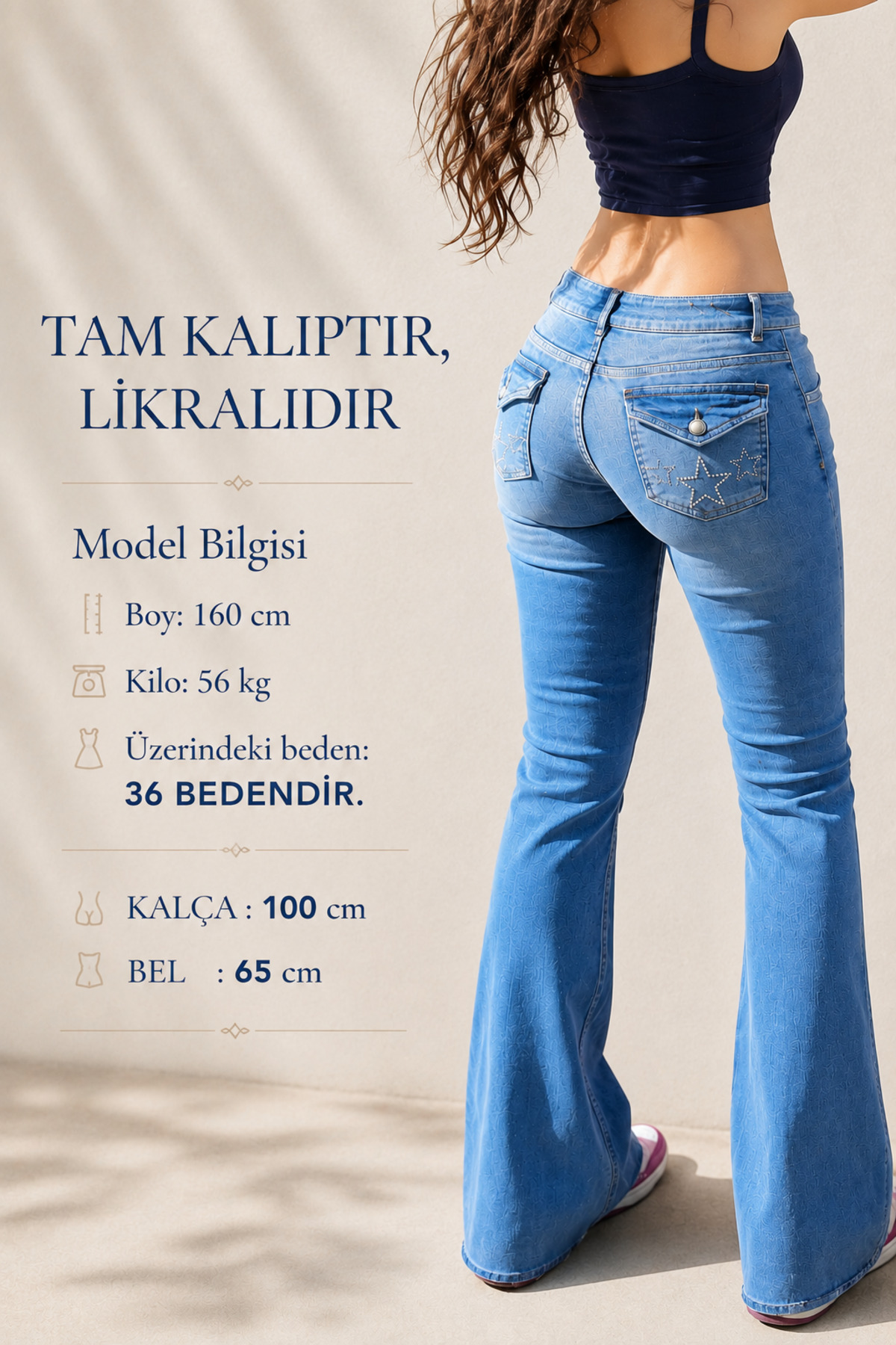Messy Girls SB04 Kapaklı Düşük Bel Flare Jean Açık Mavi İspanyol Paça Denim Pantolon görsel 7