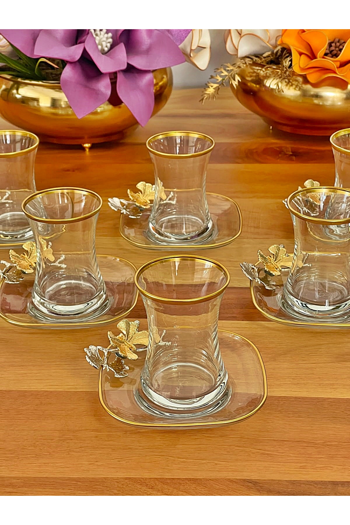 P&ORA PREMIUM KITCHEN PRODUCTS Zen 6-Person 12-Piece Gilded Butterfly Tea Set, Tea Set, Gift