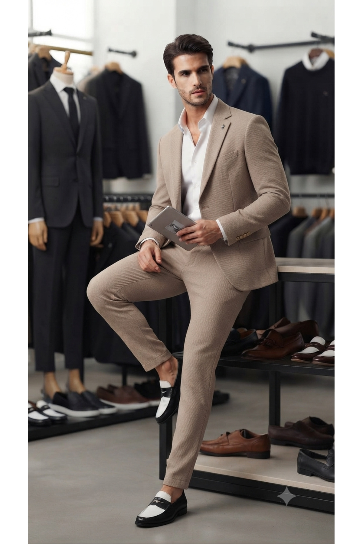 Vizon Slim Fit Dar Kesim Jogger/Spor Takım Elbise — کرم 33200558 — تصویر 3 از 5