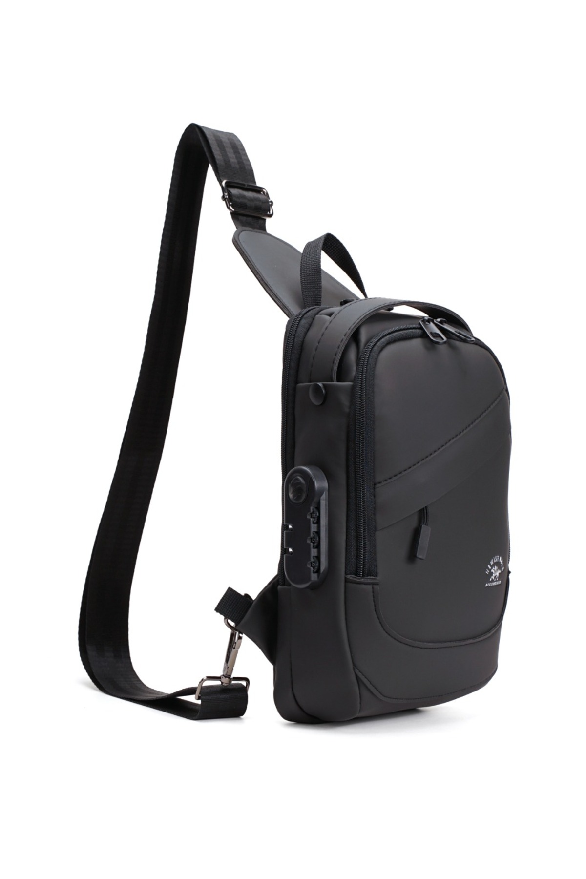 NEWISH POLO ACCESSORIES Vegan Deri Siyah Su Geçirmez Kulaklık Usb Çıkışlı Bel Ve Çapraz Omuz Çanta Göğüs Seyahat görsel 3