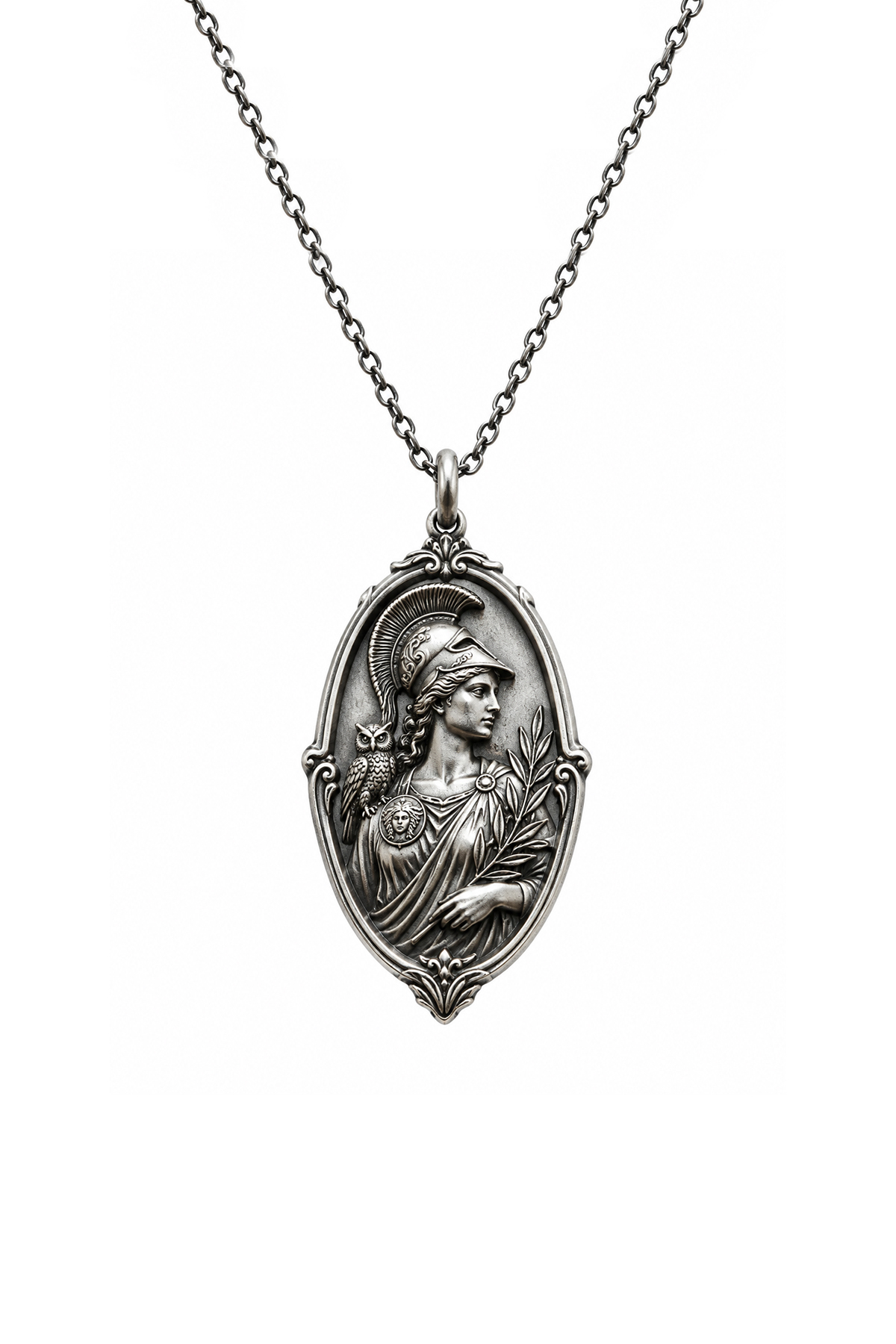 Coy Diamond Athena Figürlü Antik Yunan Kolye, Baykuş ve Zeytin Dalı Detaylı Vintage Madalyon, Unisex