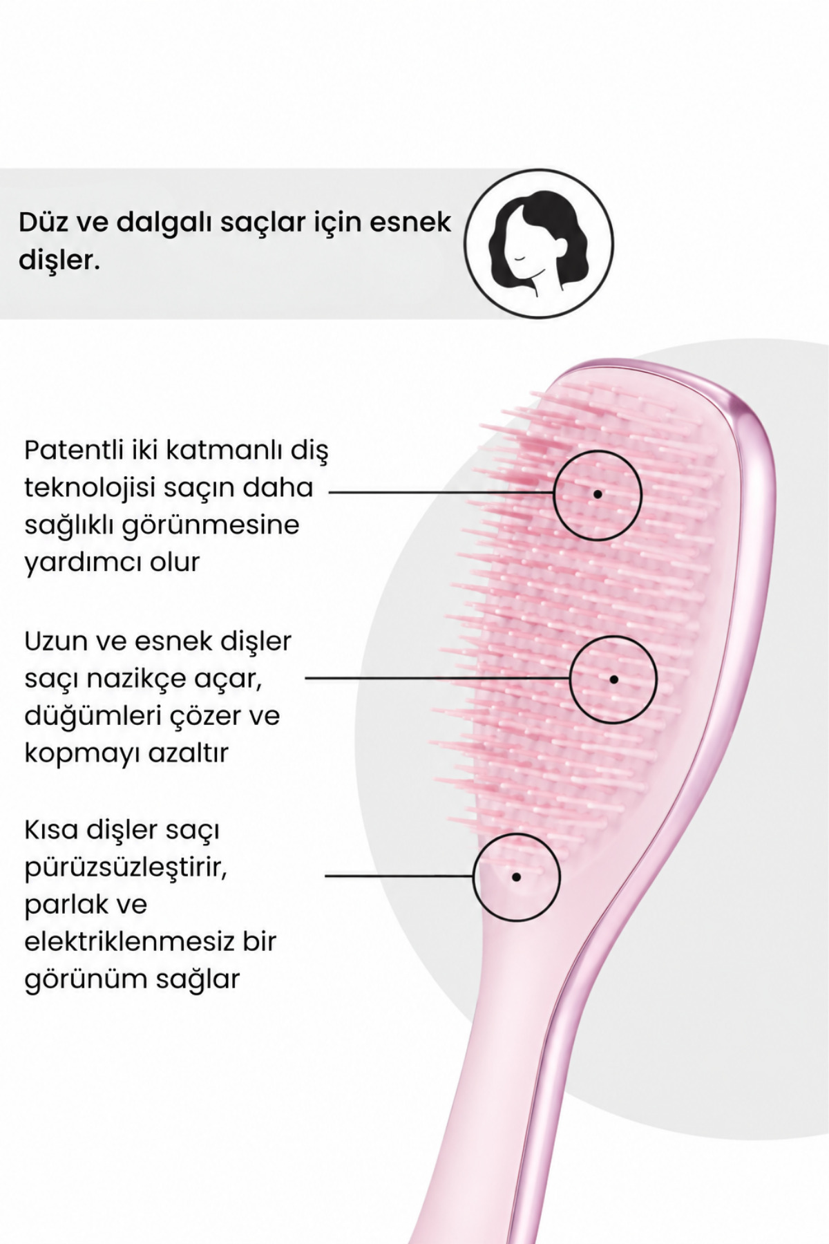 Mini Ultimate Detangler Satin Pink Chrome Saç Fırçası-Tarak / Mini Boy — صورتی 10204-031-3 — تصویر 2 از 6
