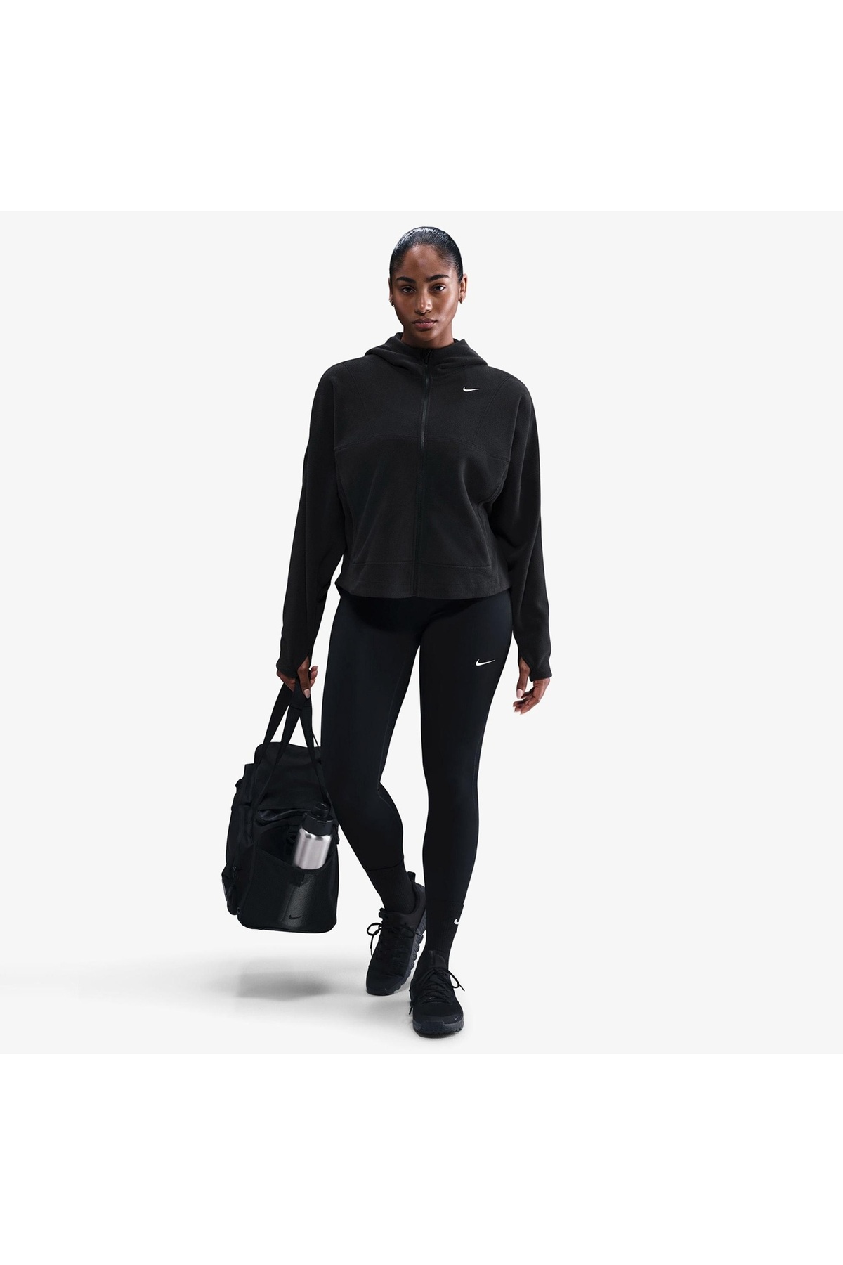Nike One Therma-Fit Polar Kadın Siyah Kapüşonlu Hoodie görsel 5