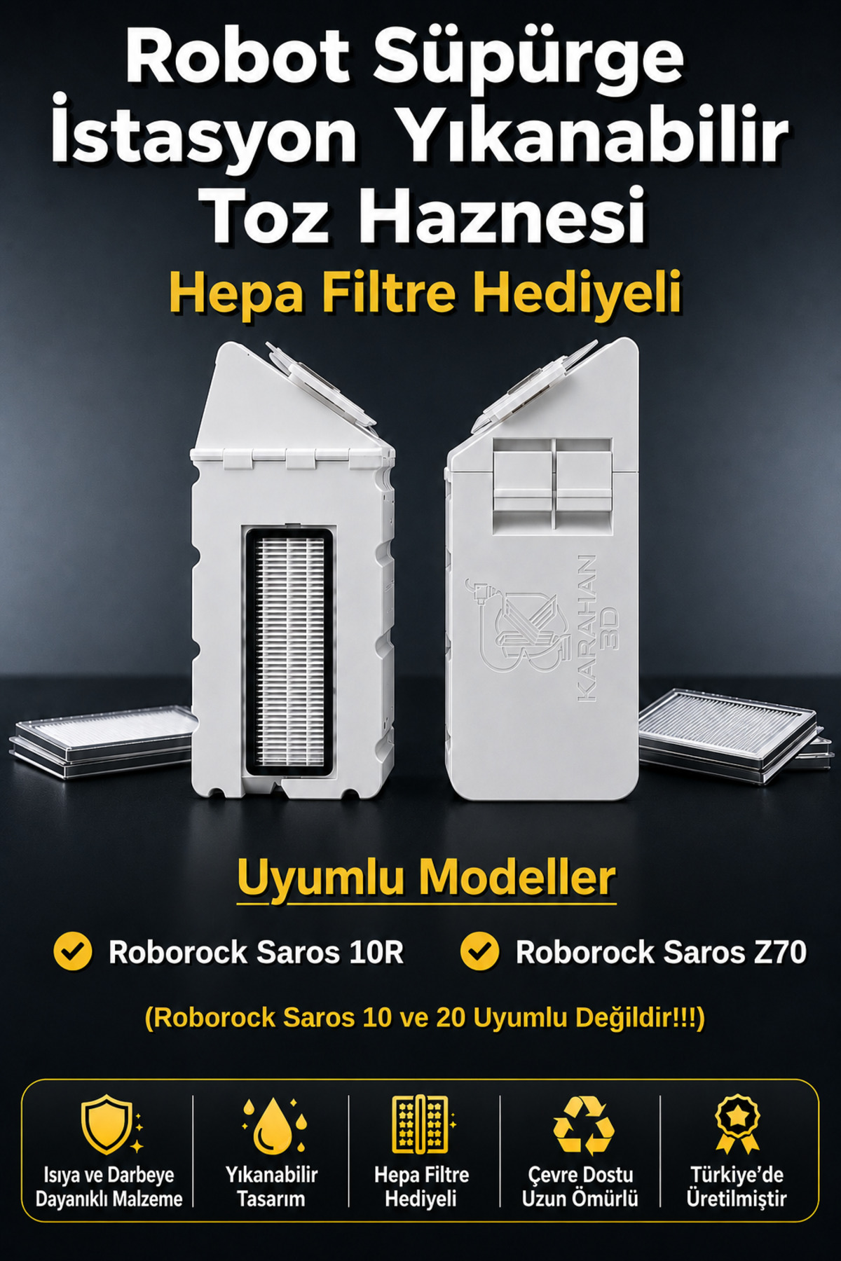 Karahan3D Roborock Saros 10R ve Saros Z70 Uyumlu Boşaltılabilir