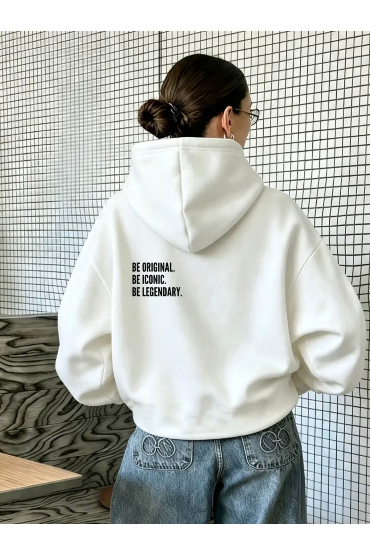 FUFLUNS BE ORIGINAL BEDRUCKTES ÜBERGRÖSSIGES UNISEX DAMEN/HERREN KAPUZEN-SWEA...
