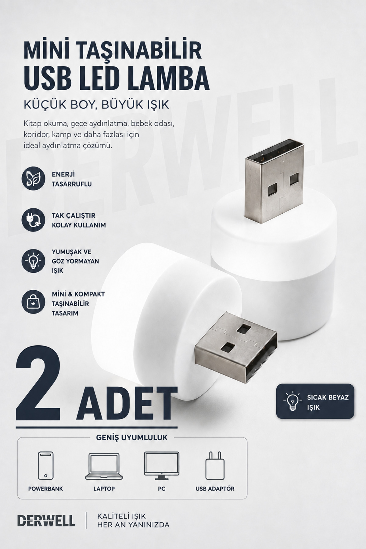 2 ADET Bebek ve Çocuk Odaları için Mini Taşınabilir USB LED Lamba Powerbank Laptop PC Uyumlu Tak Çalıştır Mikro Gece Aydınlatma Lambası Bebek Odası Koridor Kamp Için Yuvarlak Küçük Kompakt Ampul