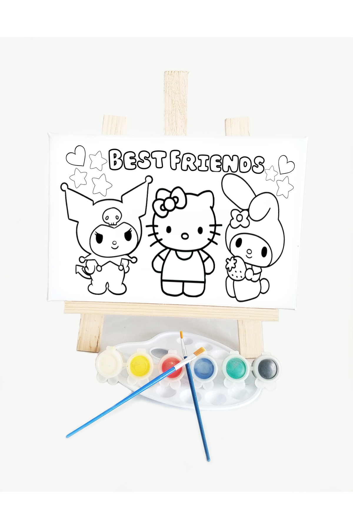 Besties Çocuk Ressam Seti - 20 x 30 cm Önçizimli Tuval, 2 Adet Fırça, Palet, Boyalar ve Şövale