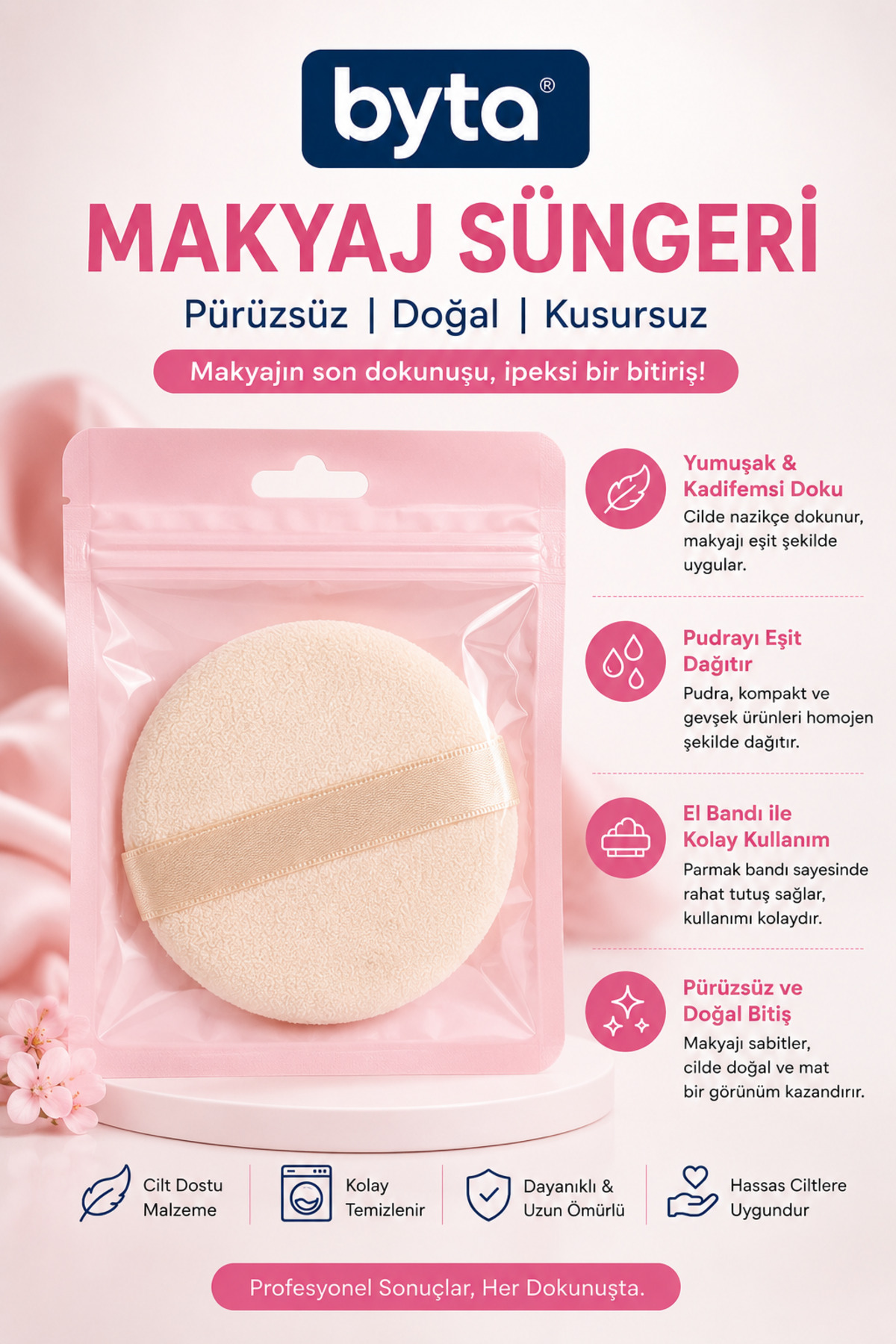 Parmak Bantlı Makyaj Süngeri – Yuvarlak Pudra ve Fondöten Uygulama Süngeri — BYTA-AYK-021