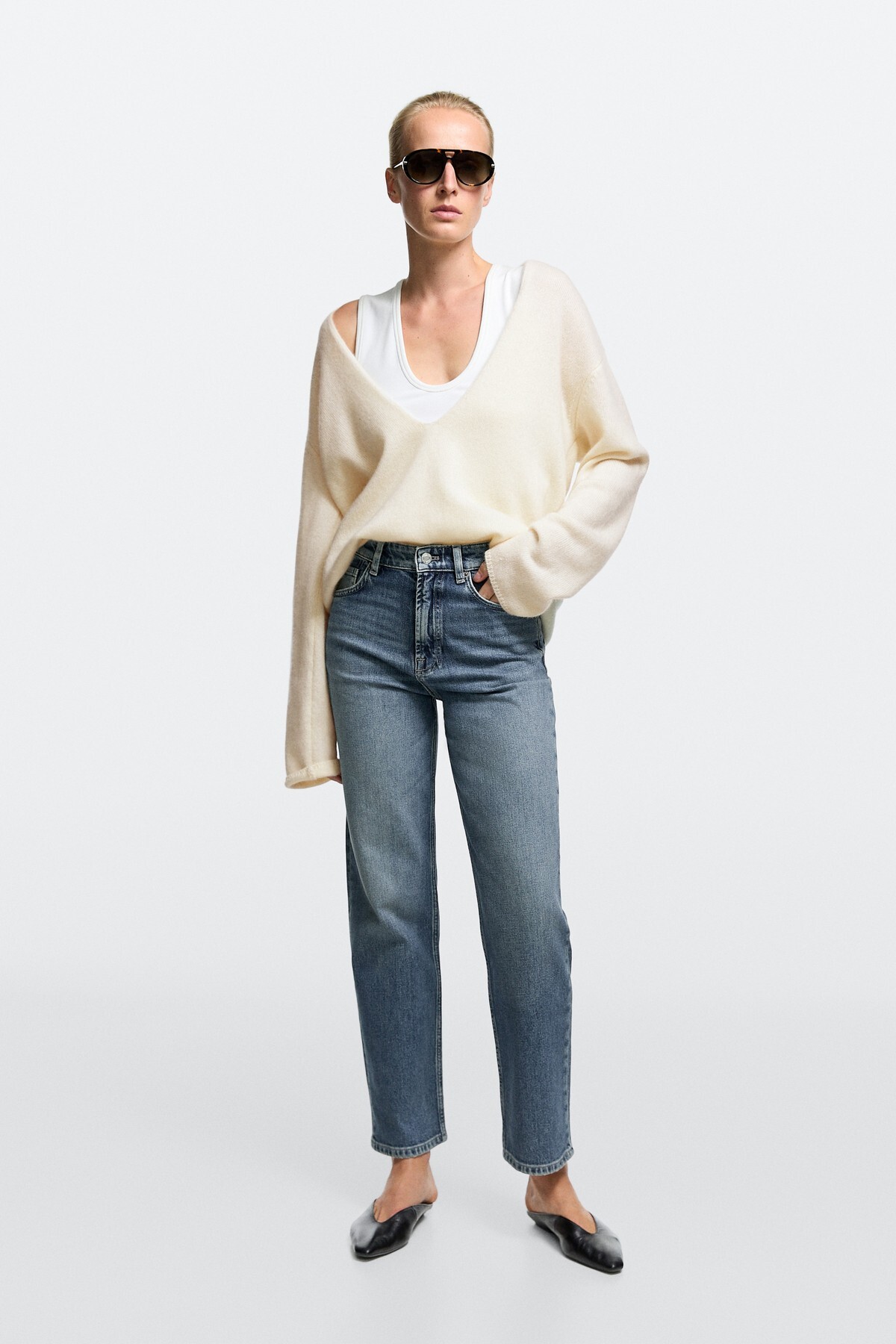 Yüksek bel cropped straight fit jean