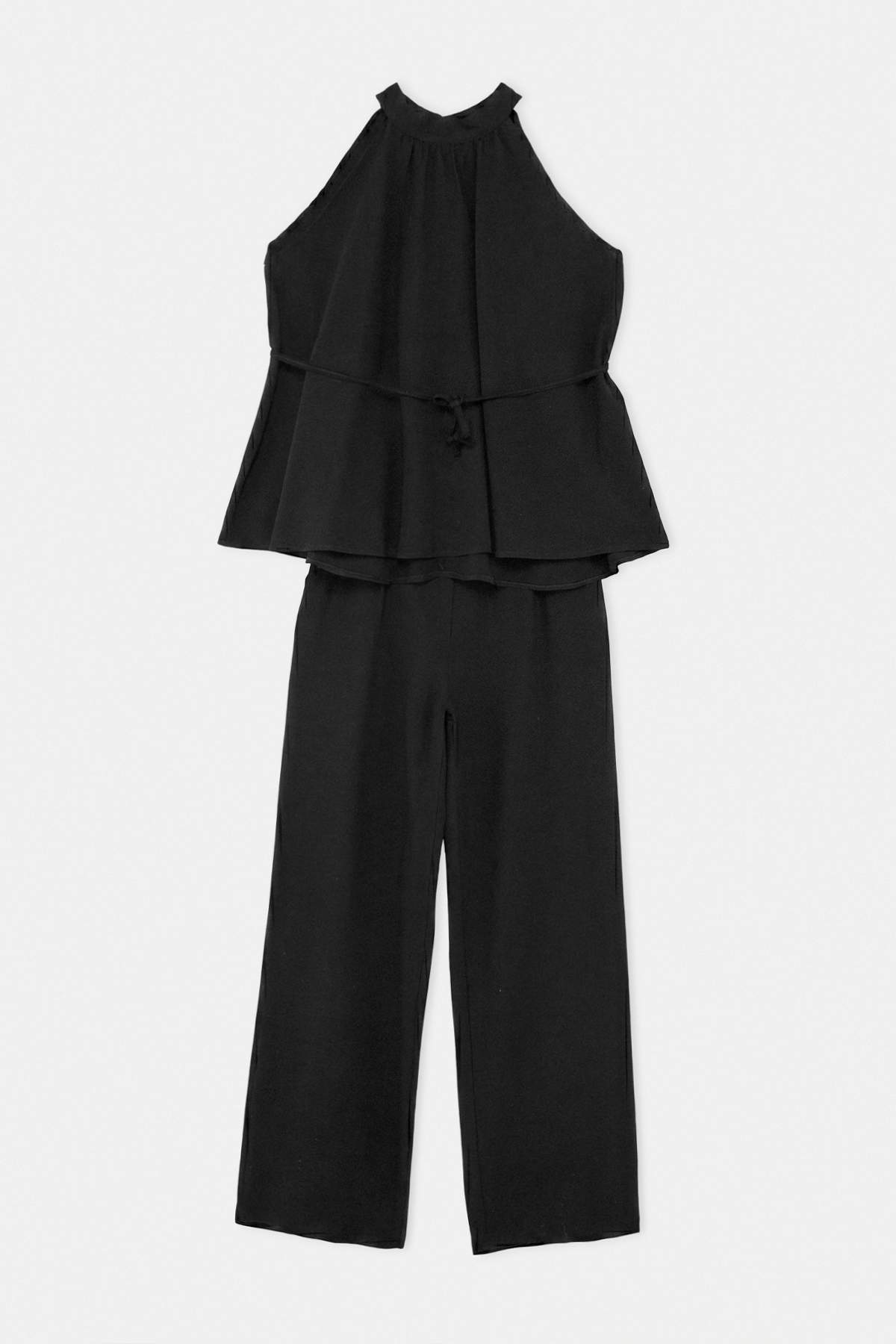 Drop by Trendyolmilla Siyah Belden Bağlamalı Bluz Beli Lastikli Pileli Pantolonlu Premium İkili Takım TDRSS26AU00070