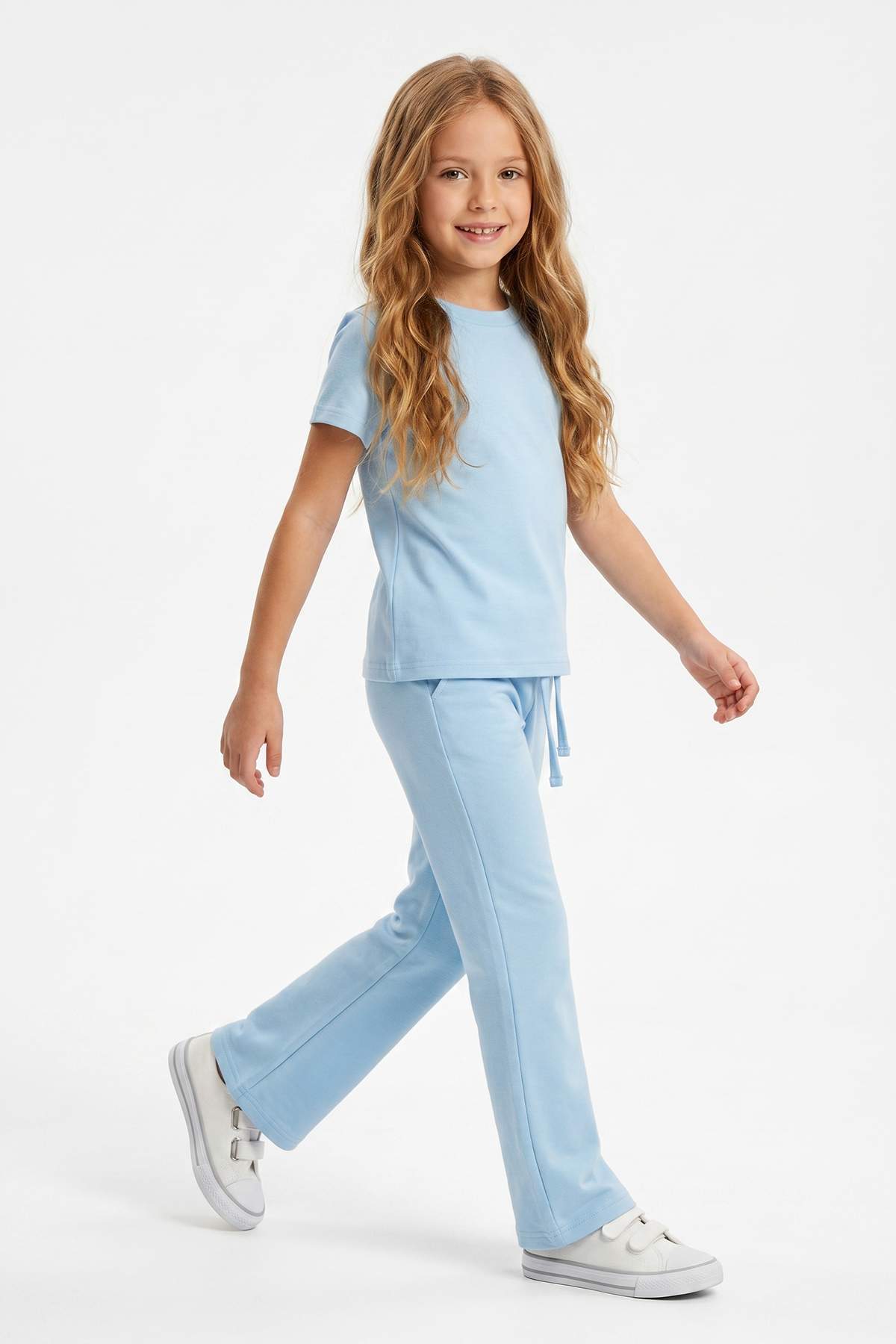 TRENDYOLKIDS Light Blue Plain Knitted Bottom - Top Set Tkdss25Au00136