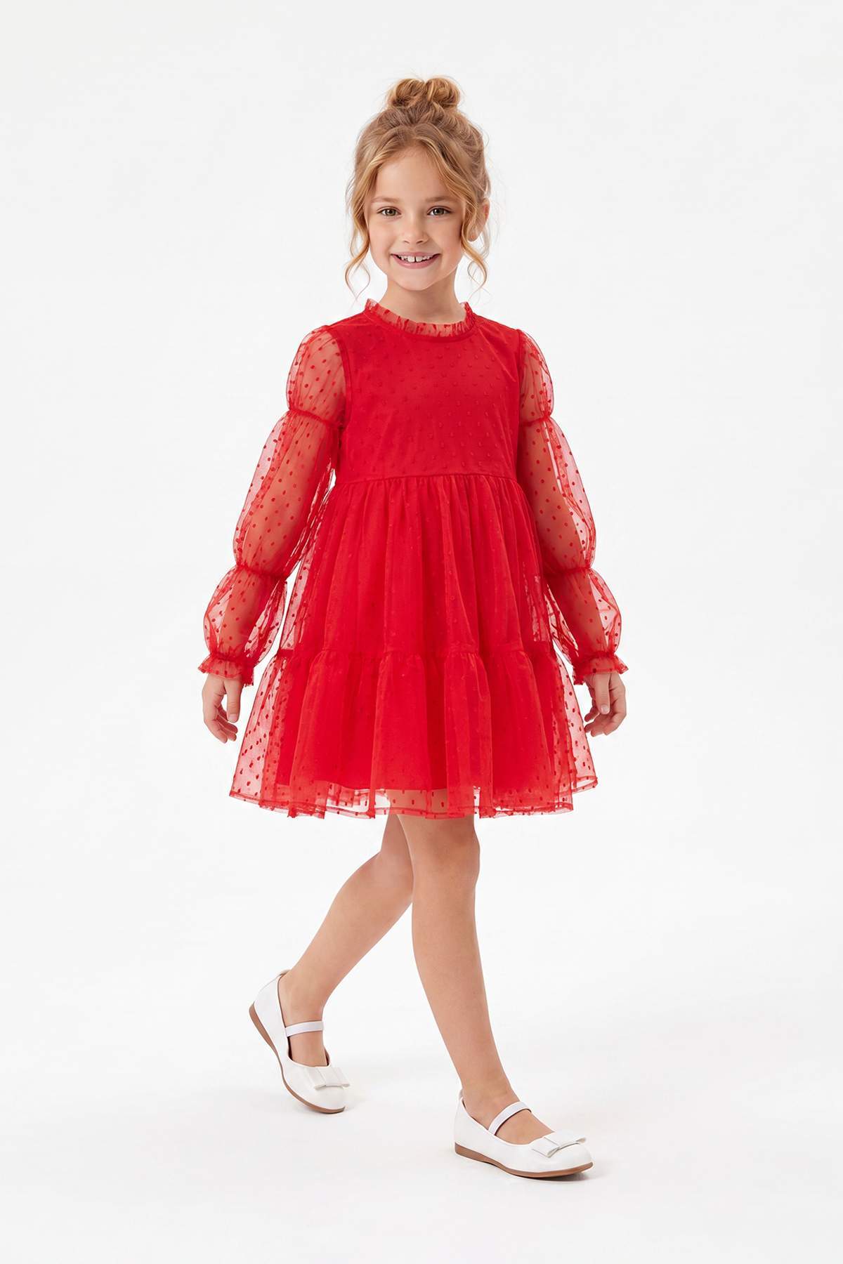 Trendyolmilla Kids Kırmızı %100 Pamuk Skater Düz Yaka Kız Çocuk Dokuma Elbise TKDSS26EL00045
